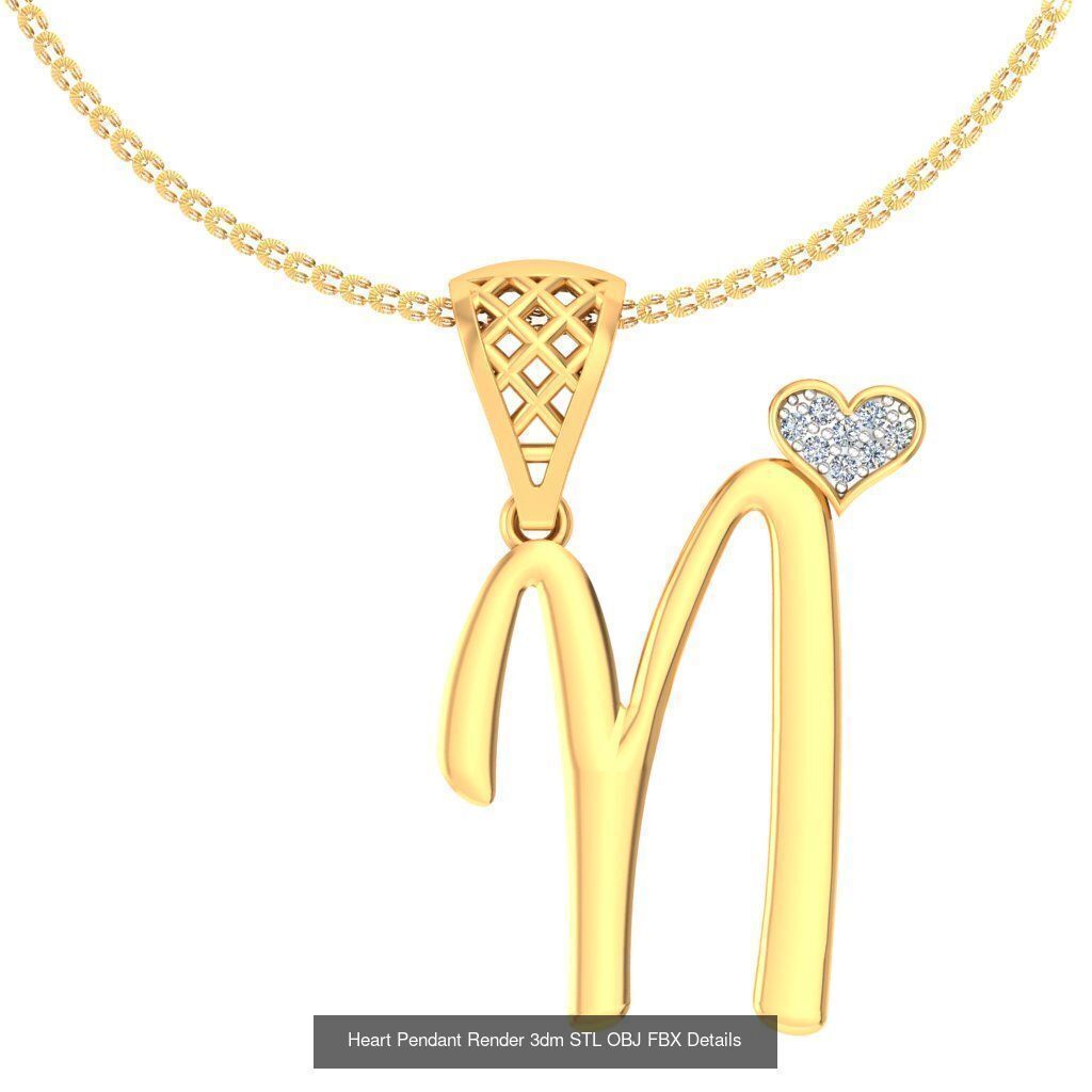 A-Z Heart Pendant Render 3dm STL OBJ FBX Details Collection _15