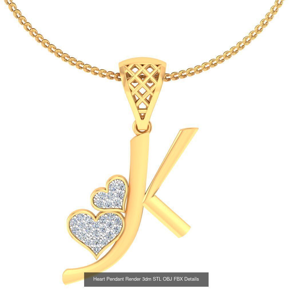 A-Z Heart Pendant Render 3dm STL OBJ FBX Details Collection _12
