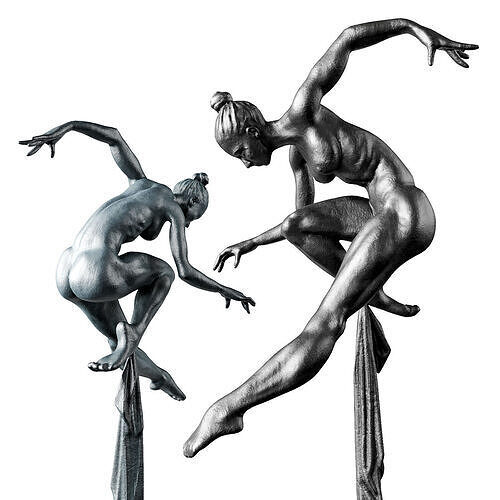 Dancer with fabric sculpture Low-poly 3D model