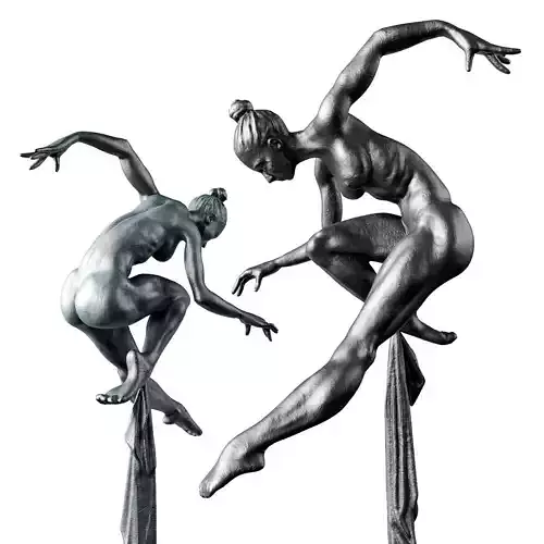 Dancer with fabric sculpture Low-poly 3D model