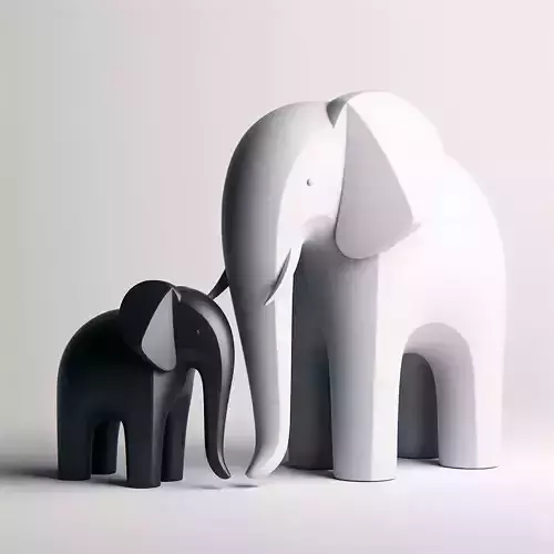 Minimalist Mother and Child Elephant Sculpture Pair