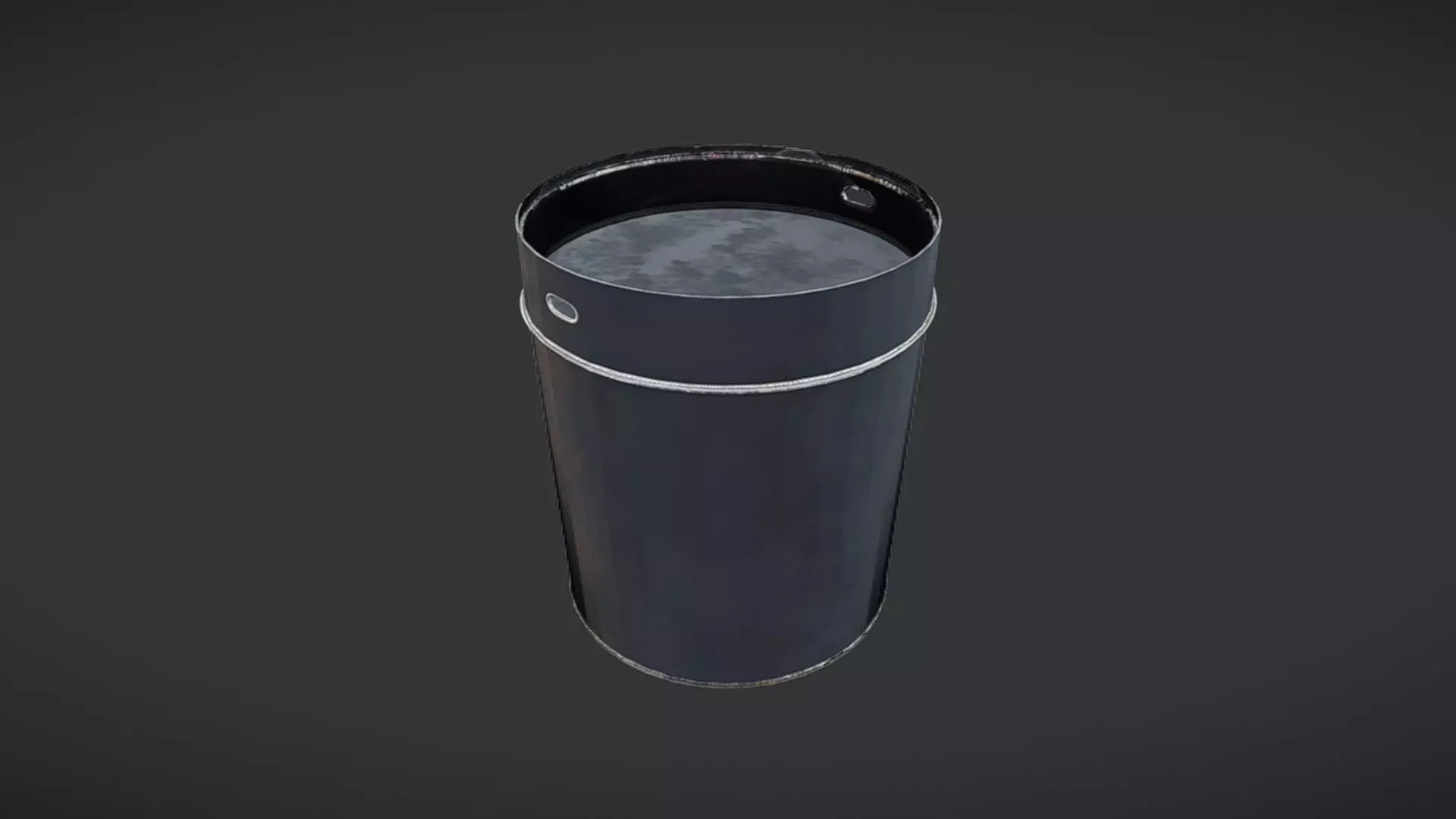 Black round metal trash can 3D model_0