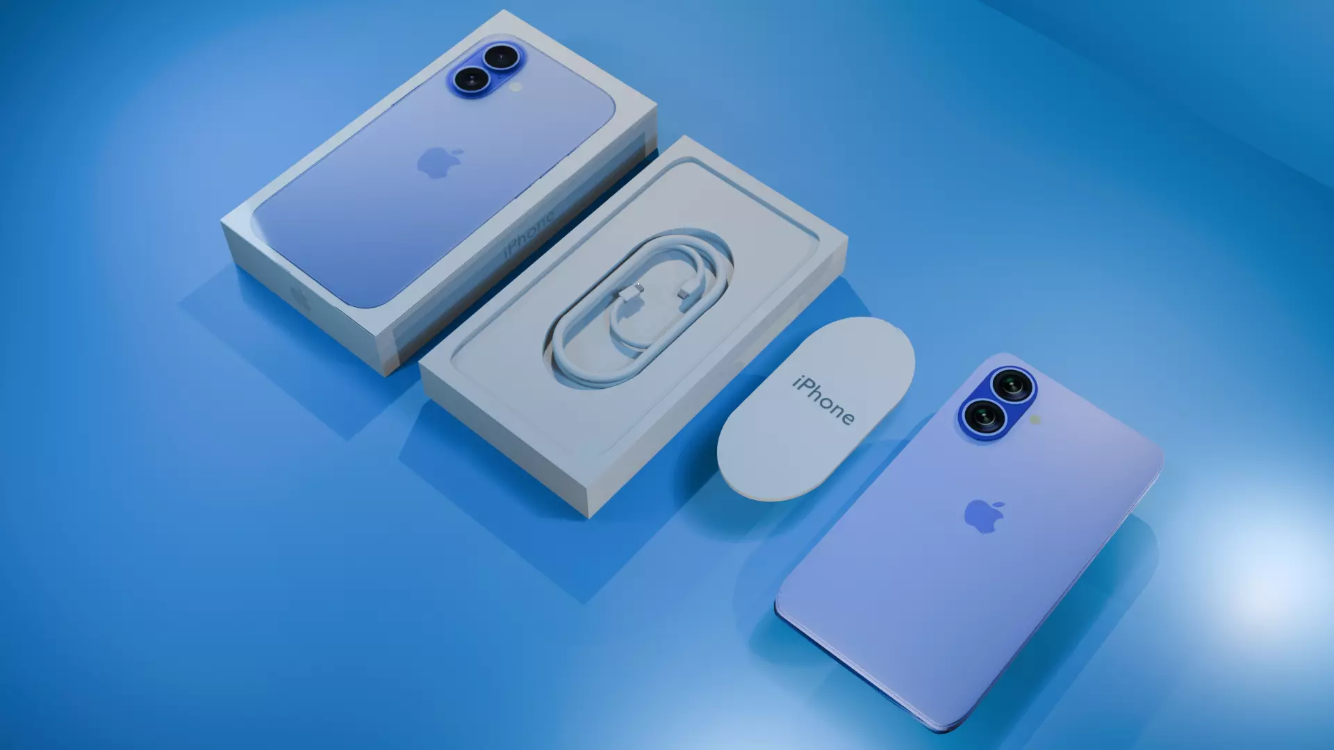 iphone 16 blue ultramarine with box Low-poly 3D model_0