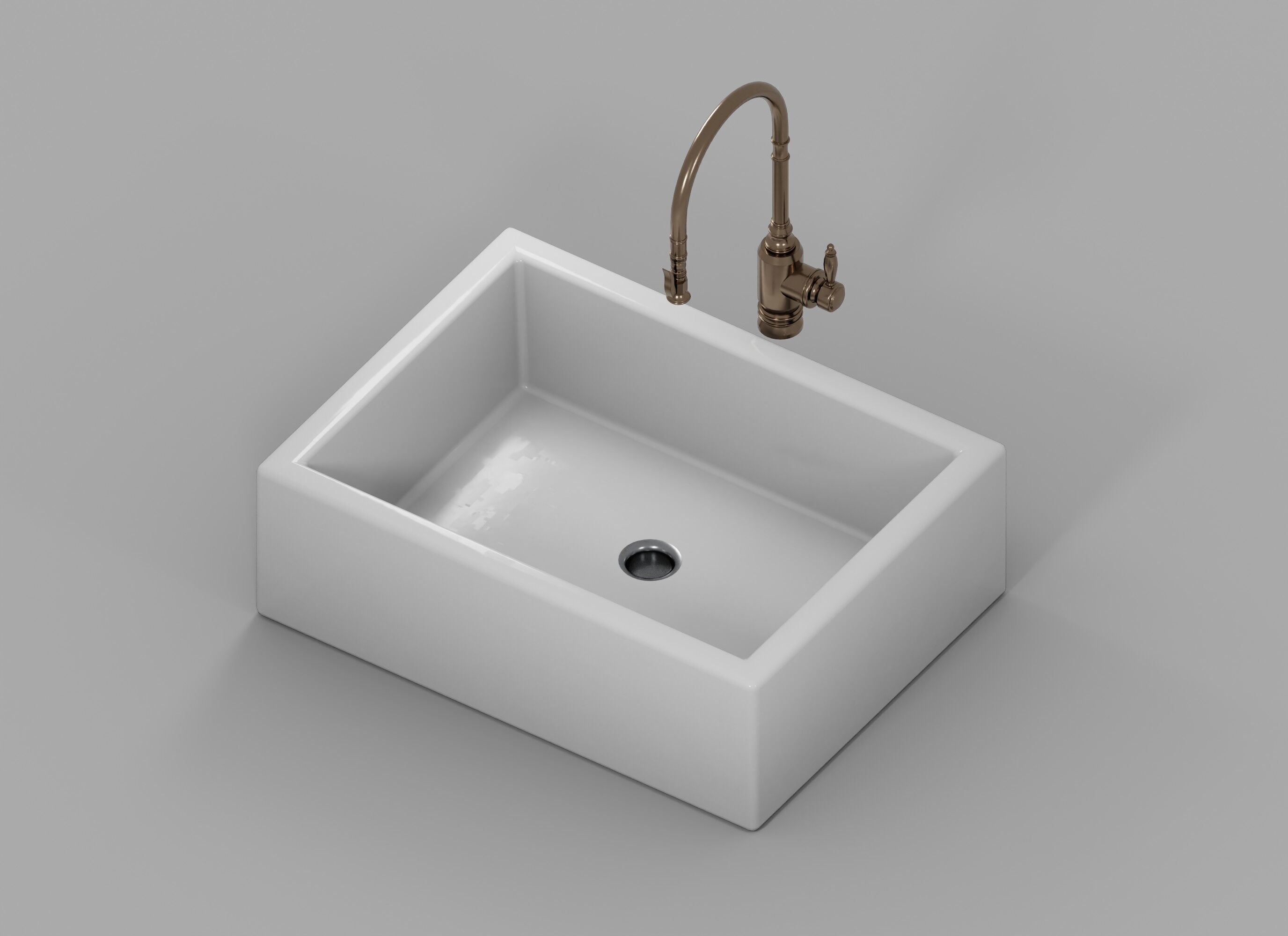 Ceramic Sink With Faucet 3D model_4