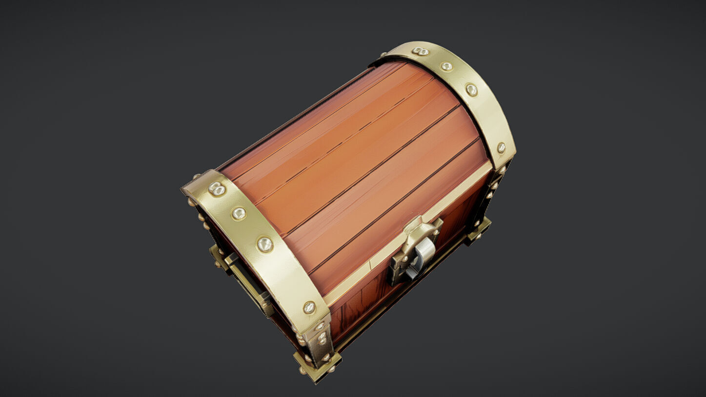wooden treasure chest with metal reinforcements 3D model_7