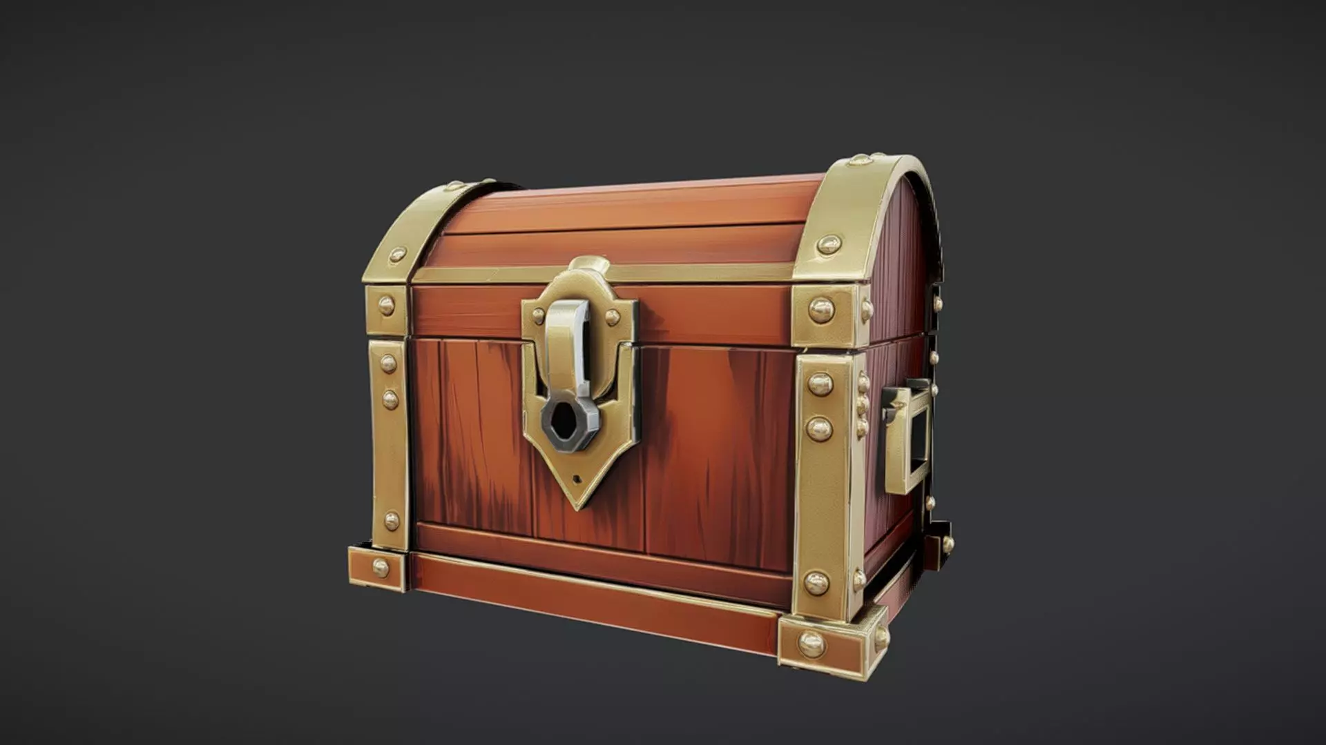 wooden treasure chest with metal reinforcements 3D model_0