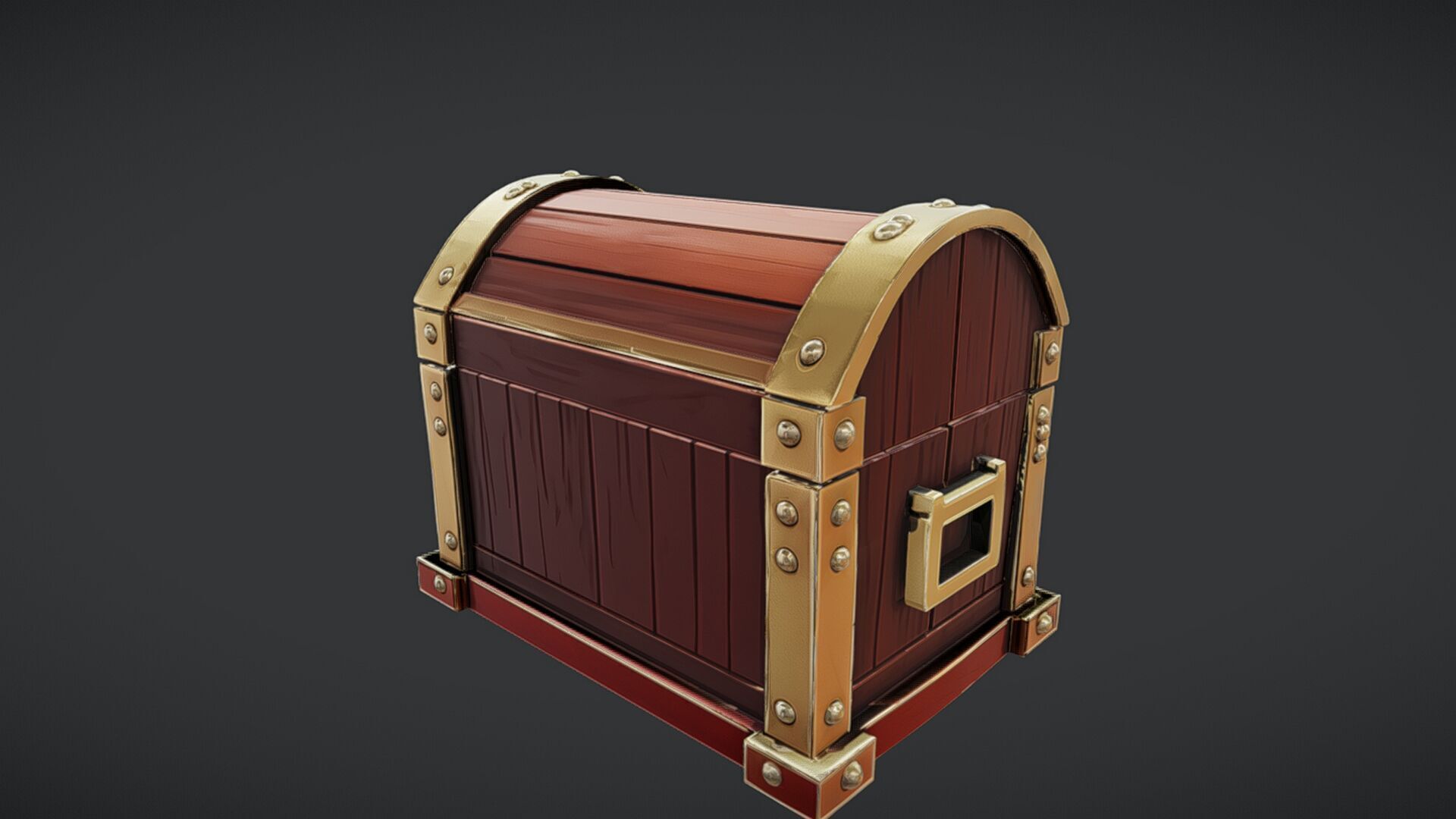 wooden treasure chest with metal reinforcements 3D model_2