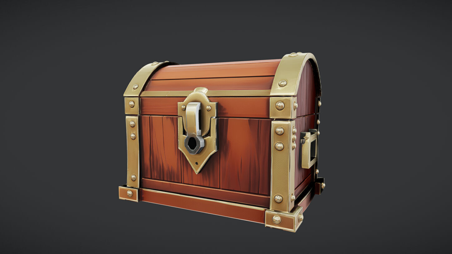 wooden treasure chest with metal reinforcements 3D model_5