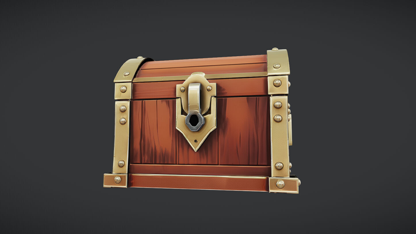 wooden treasure chest with metal reinforcements 3D model_8