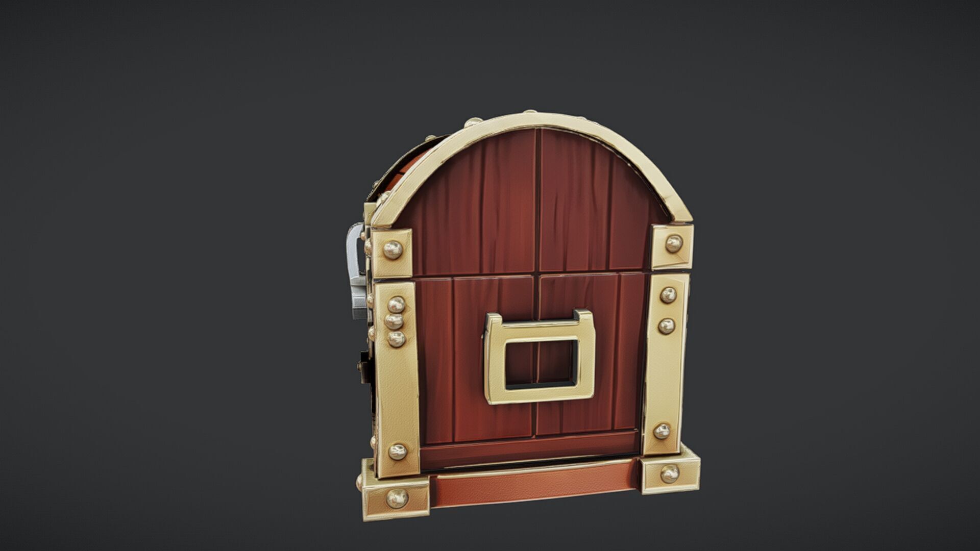 wooden treasure chest with metal reinforcements 3D model_1