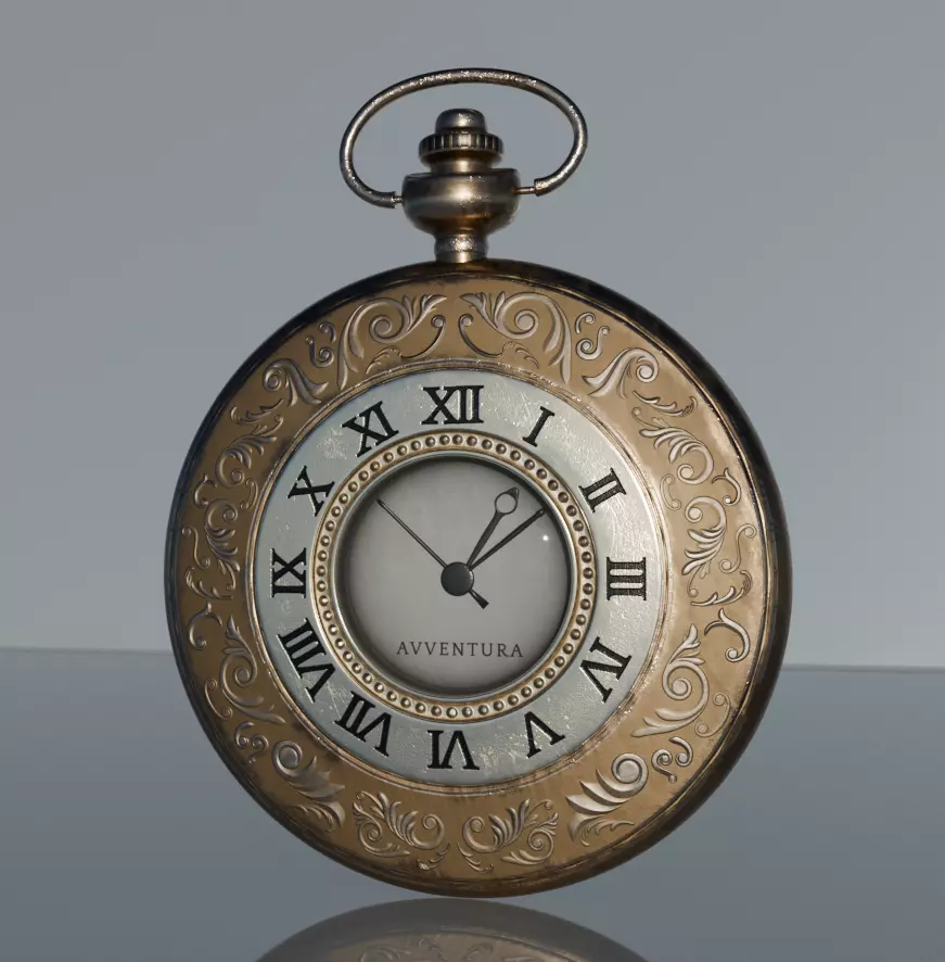 4K High Polly Vintage Pocket Watch 3D model_0