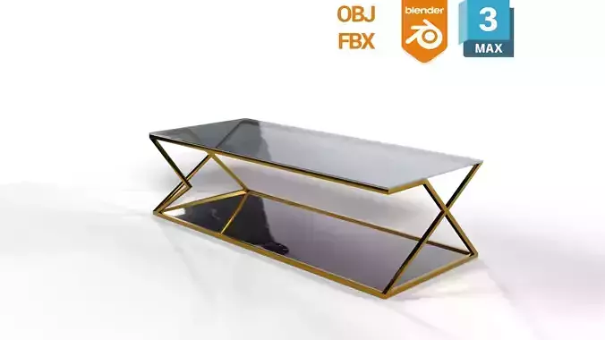Modern Glass and Gold Coffee Table Low-poly 3D model