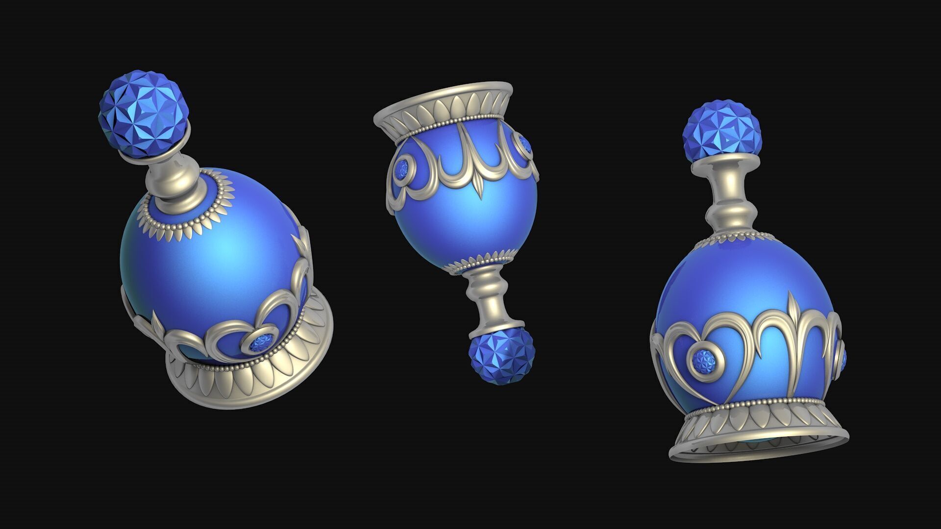 Vintage Perfume Bottle Blue 3D model_2