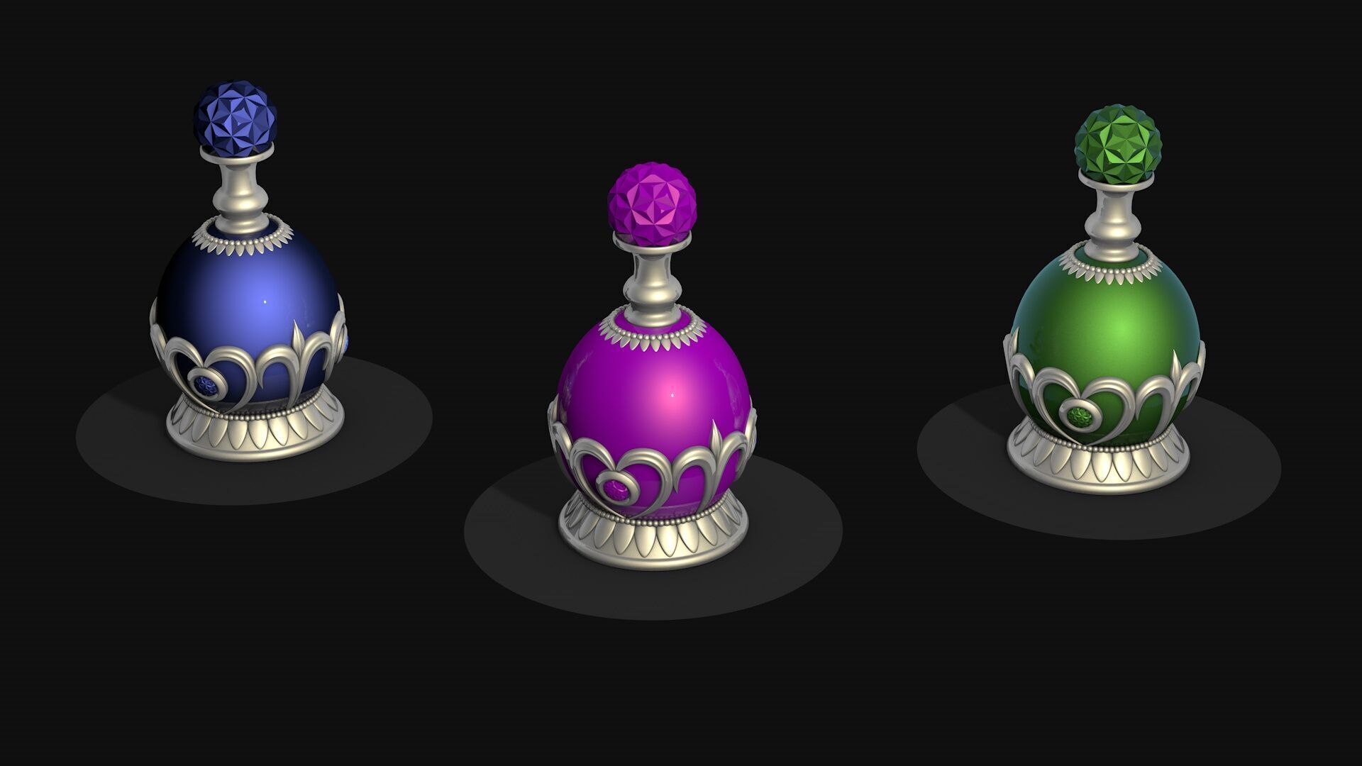 Vintage Perfume Bottle Blue 3D model_3