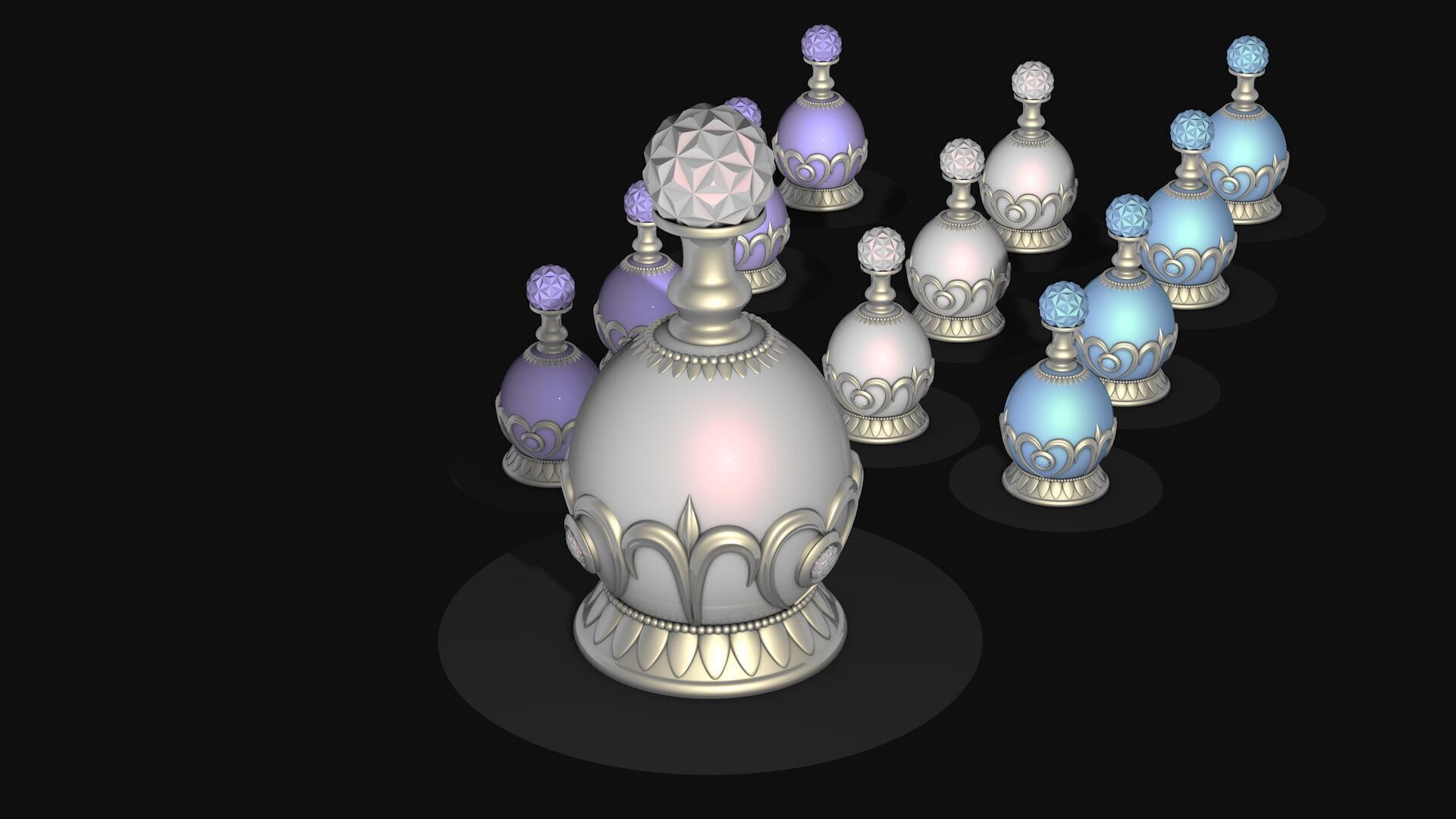 Vintage Perfume Bottle Blue 3D model_4