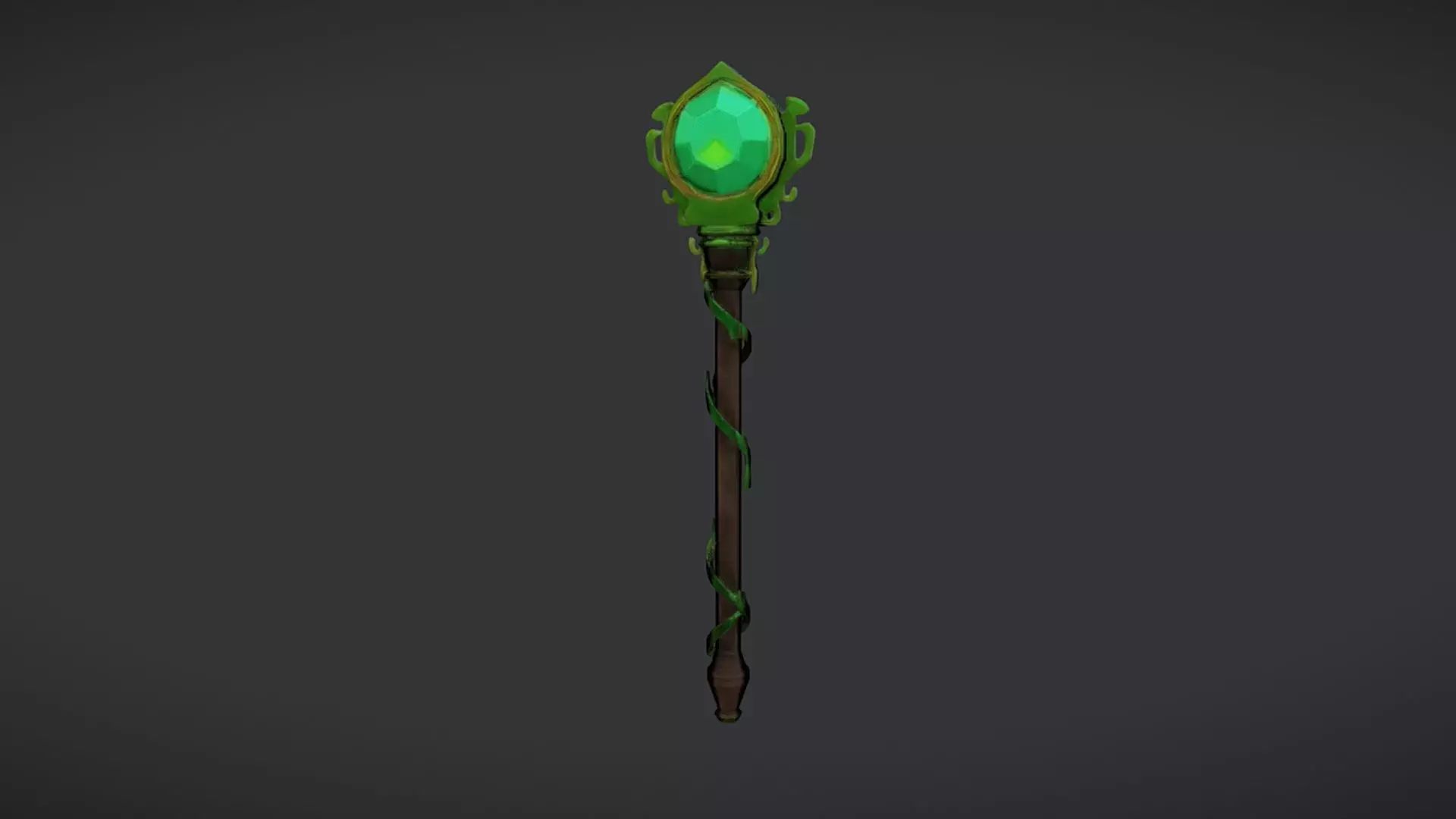 magical staff with green gemstone 3D model_0