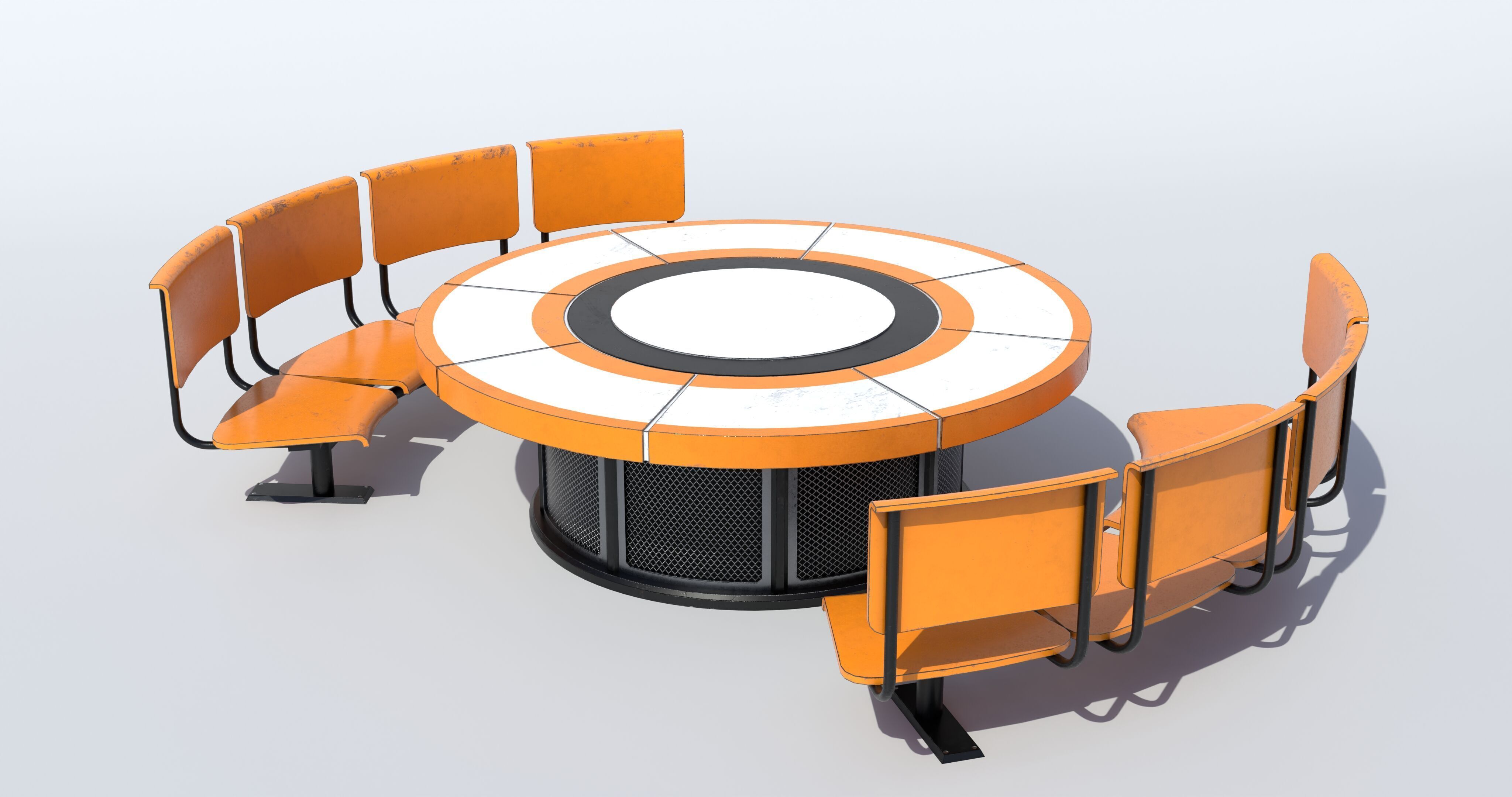 Table and Seats PBR Low-poly 3D model_2