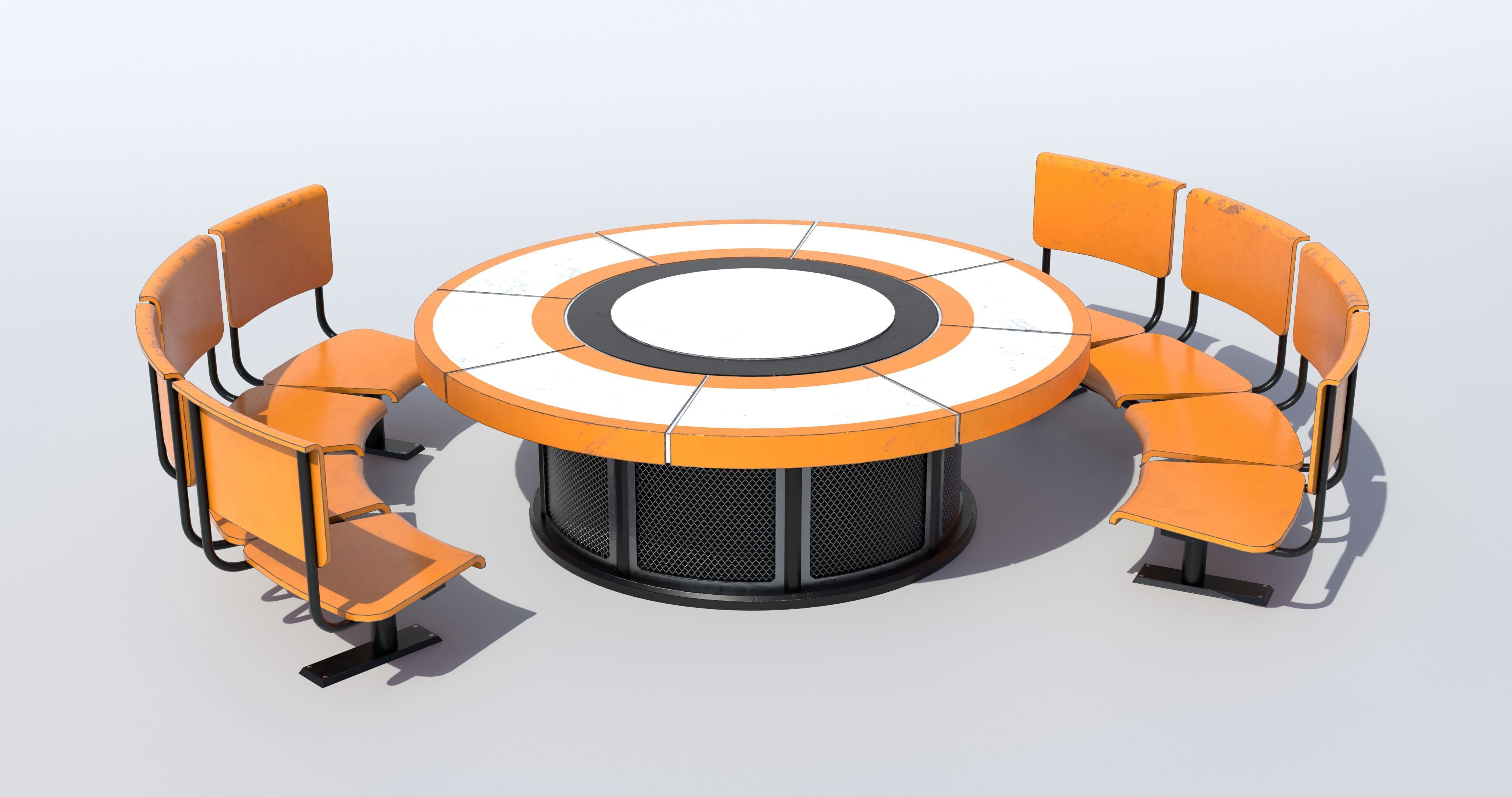 Table and Seats PBR Low-poly 3D model_1