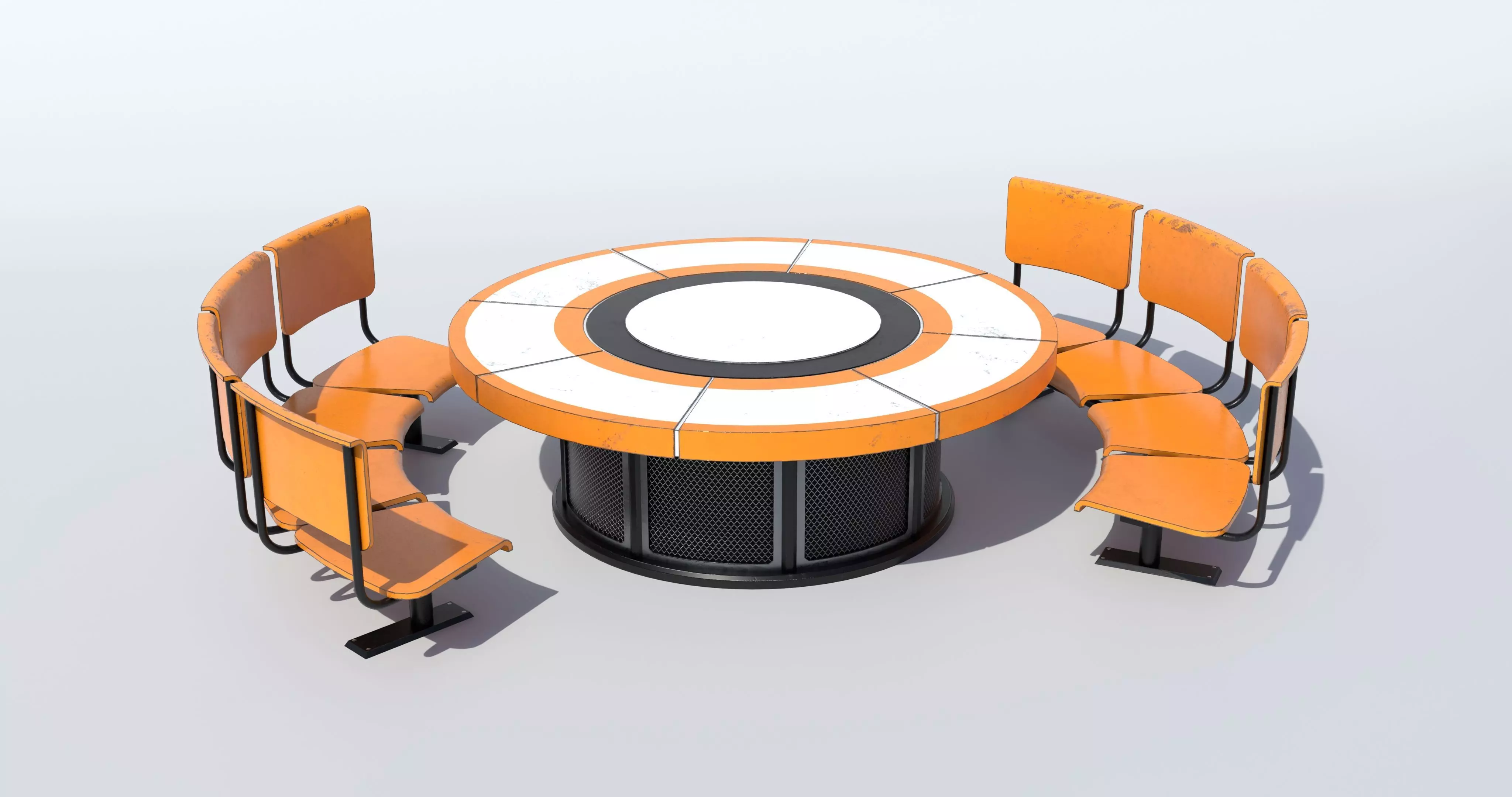 Table and Seats PBR Low-poly 3D model_0