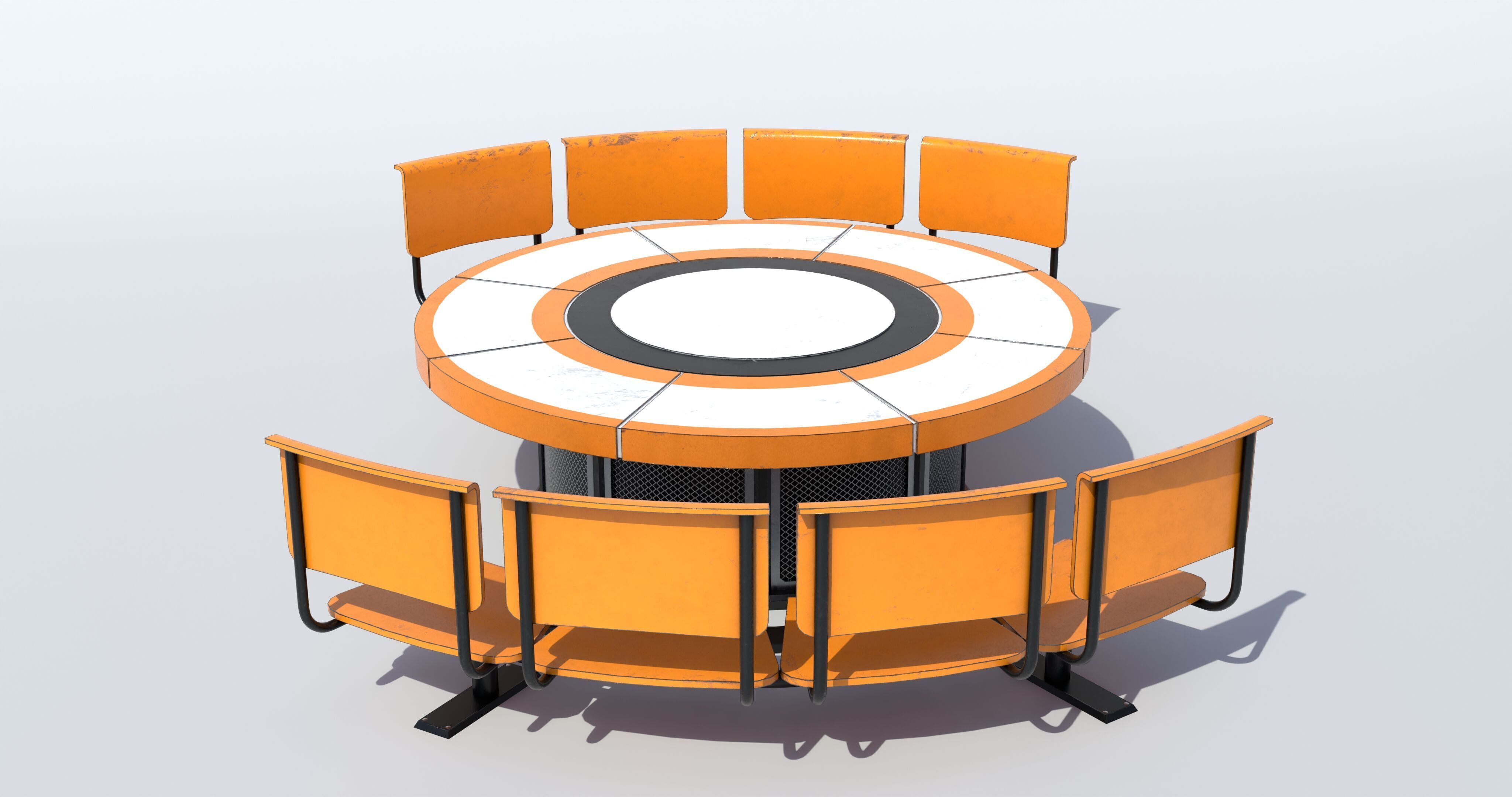 Table and Seats PBR Low-poly 3D model_6