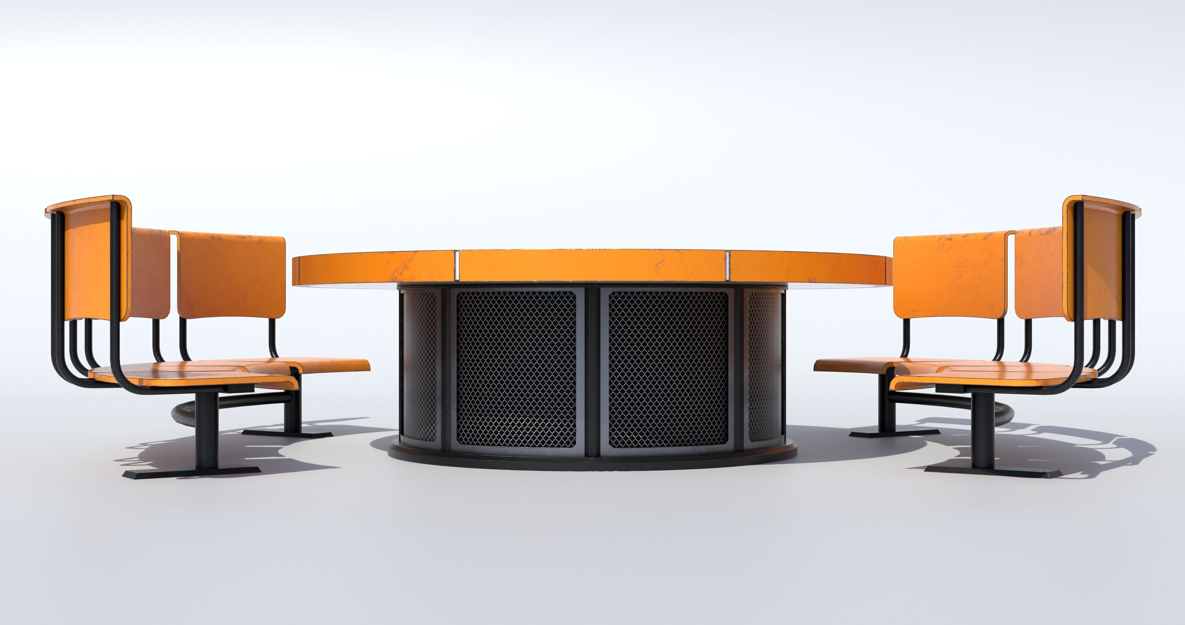 Table and Seats PBR Low-poly 3D model_8