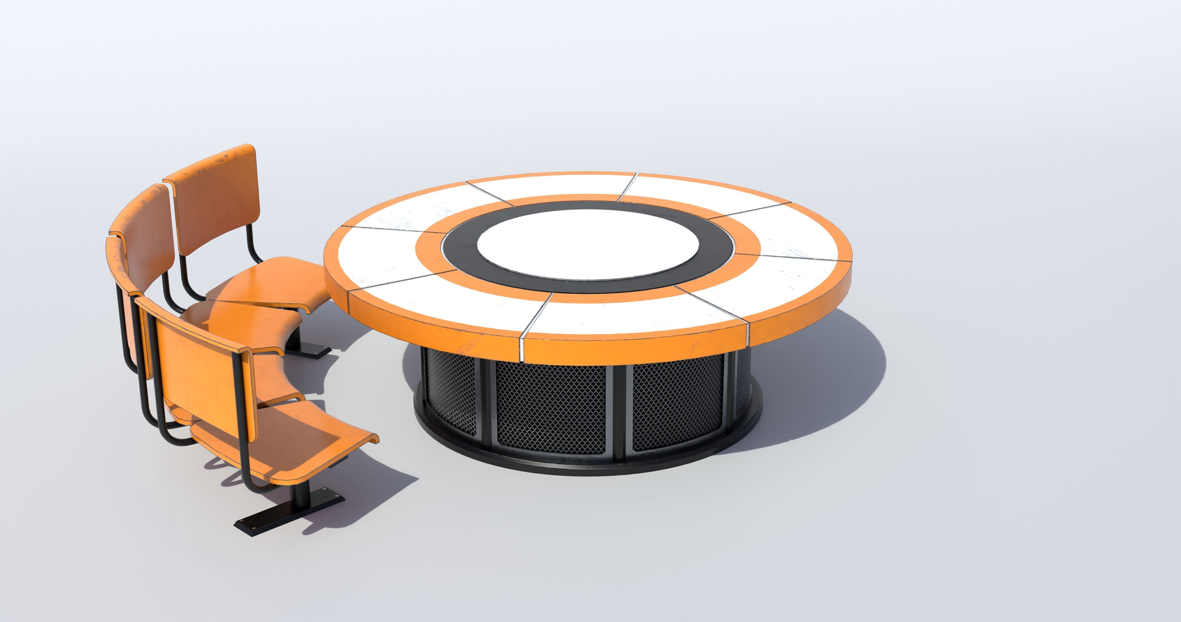 Table and Seats PBR Low-poly 3D model_4