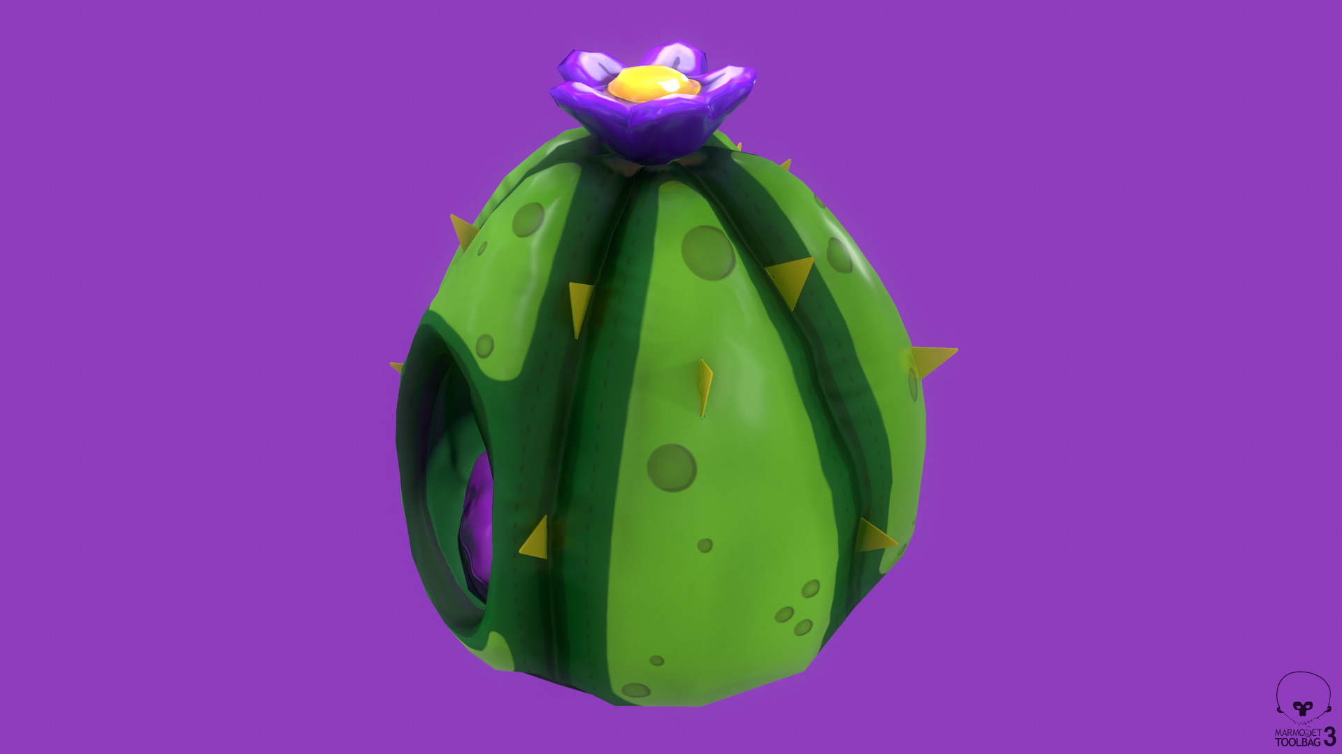Dark Green Stylized Cactus game-ready plant Low-poly 3D model_4