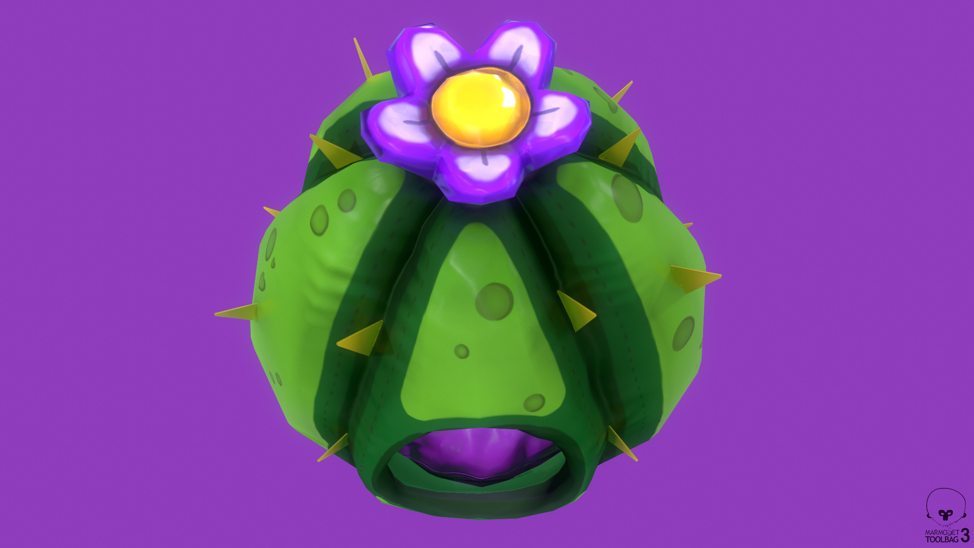 Dark Green Stylized Cactus game-ready plant Low-poly 3D model_3