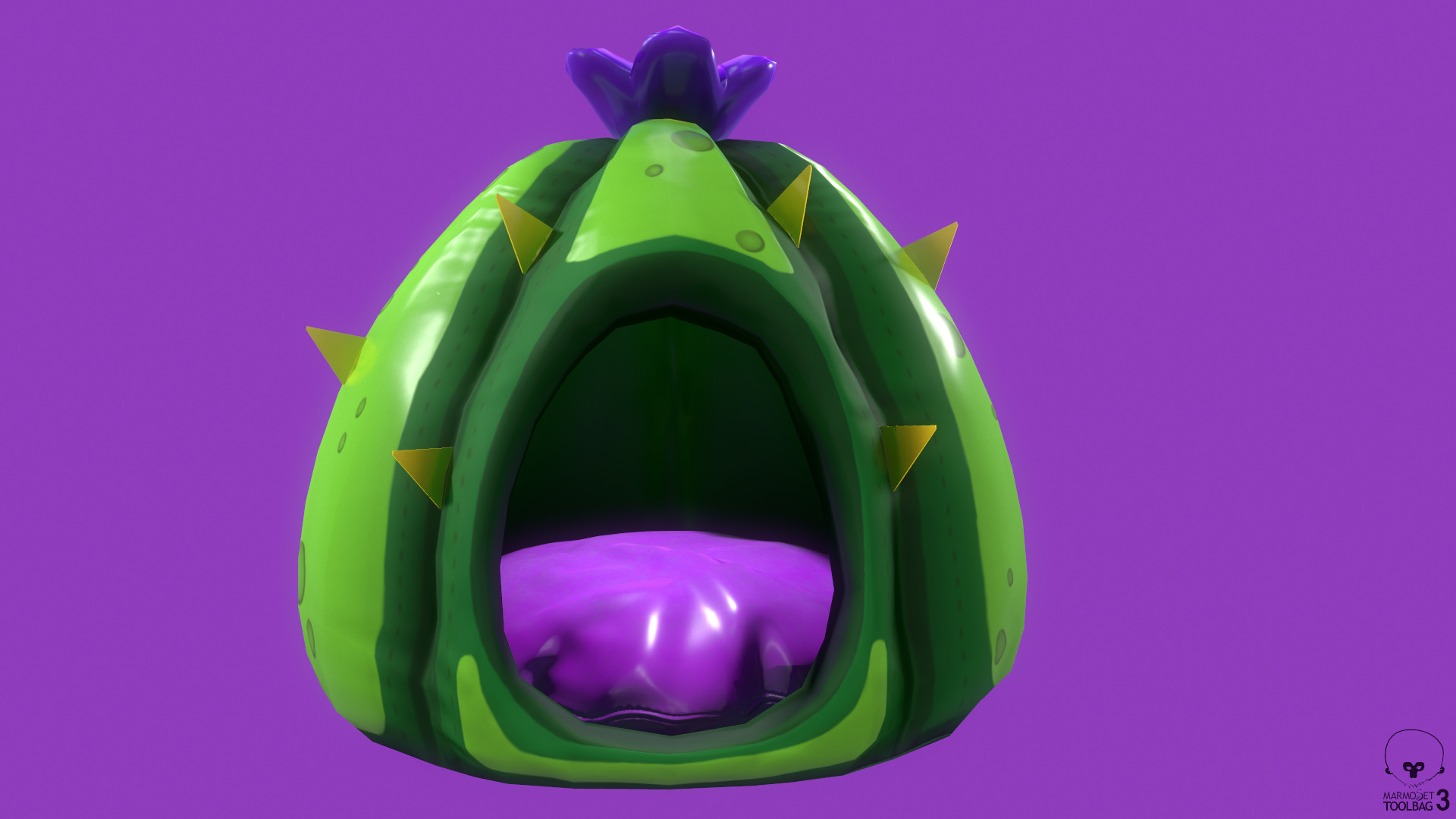 Dark Green Stylized Cactus game-ready plant Low-poly 3D model_2