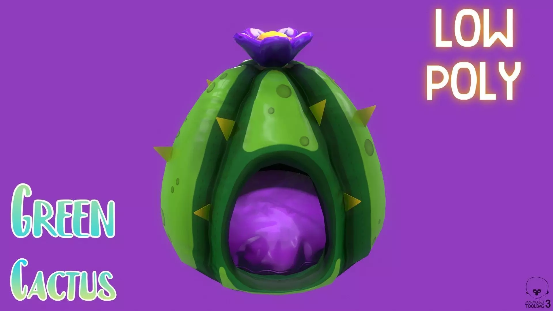 Dark Green Stylized Cactus game-ready plant Low-poly 3D model_0