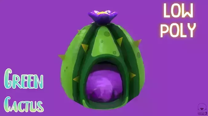 Dark Green Stylized Cactus game-ready plant 