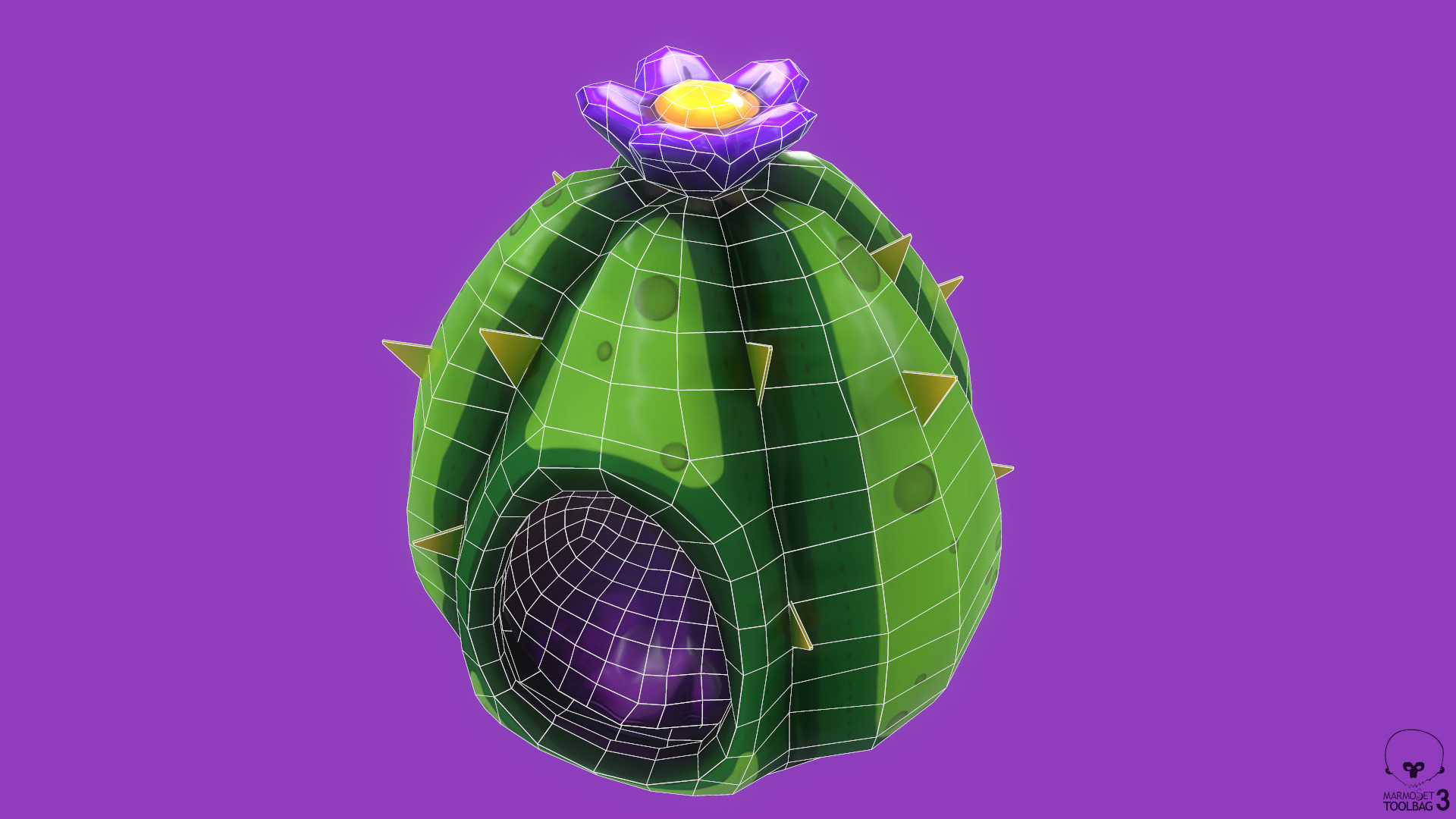 Dark Green Stylized Cactus game-ready plant Low-poly 3D model_6