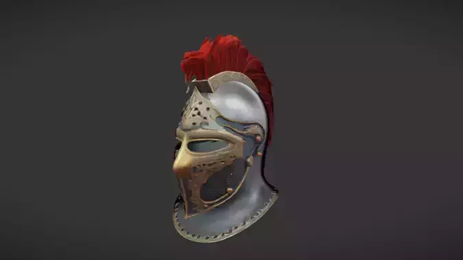 ornate medieval helmet with red plume