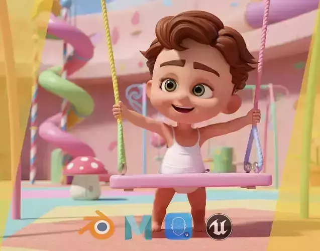 Adorable Cartoon Baby Rigged Boy Model Stylized Toon