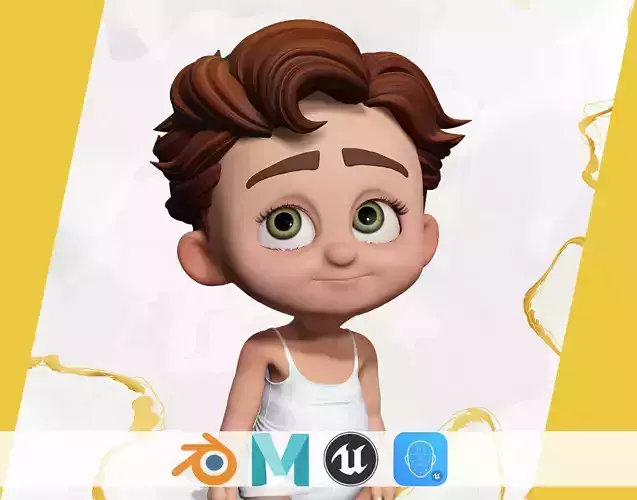 Adorable Cartoon Baby Rigged Boy Model Stylized Toon Low-poly 3D model