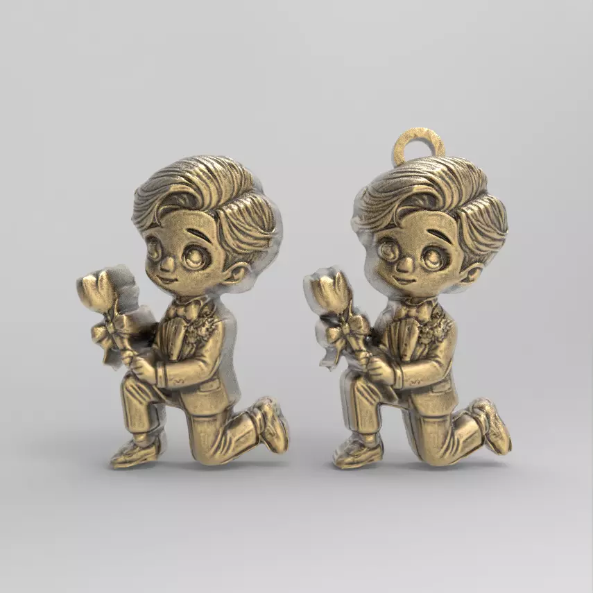 cute boy with flower keychain 3D print model