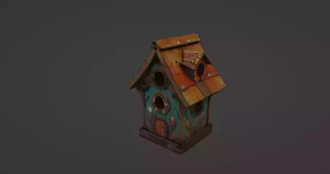 Whimsical Hand-Painted Birdhouse 3D Model