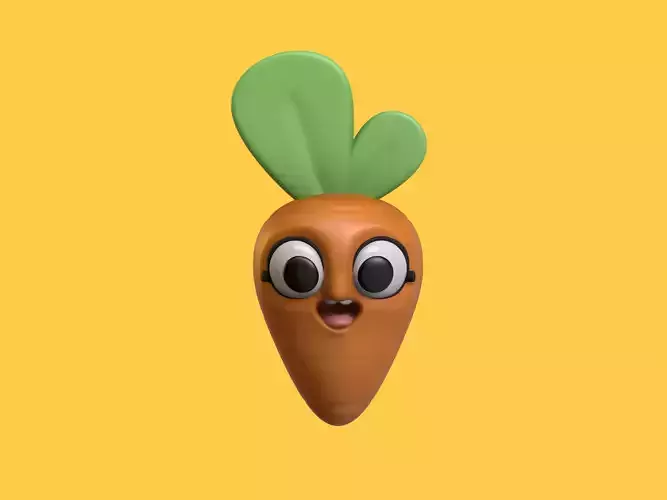 Baby Carrot Cartoon Kawaii Character Low-poly 3D model