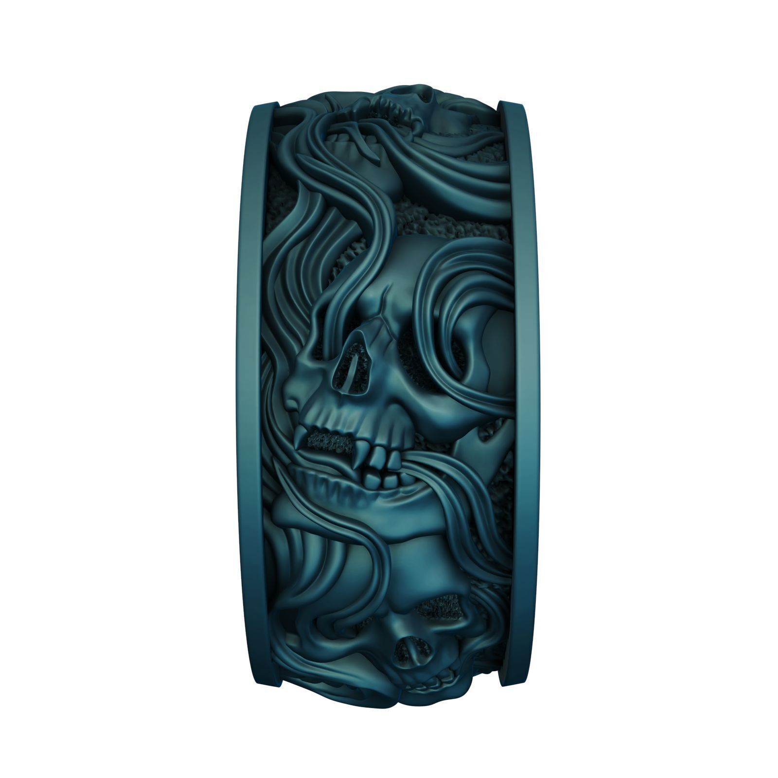 Skull ring and smoke in a circle V2 3D print model_9