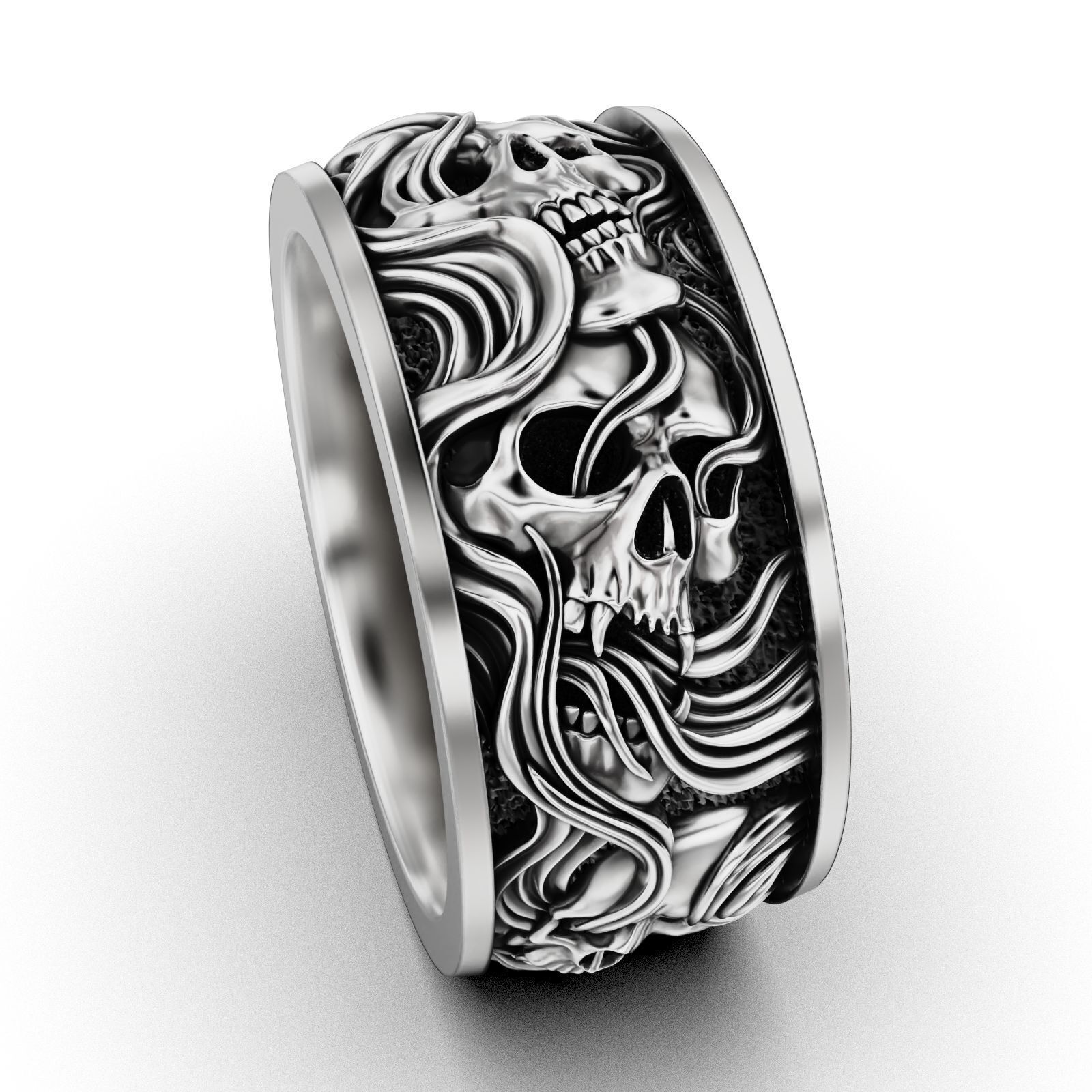 Skull ring and smoke in a circle V2 3D print model_3