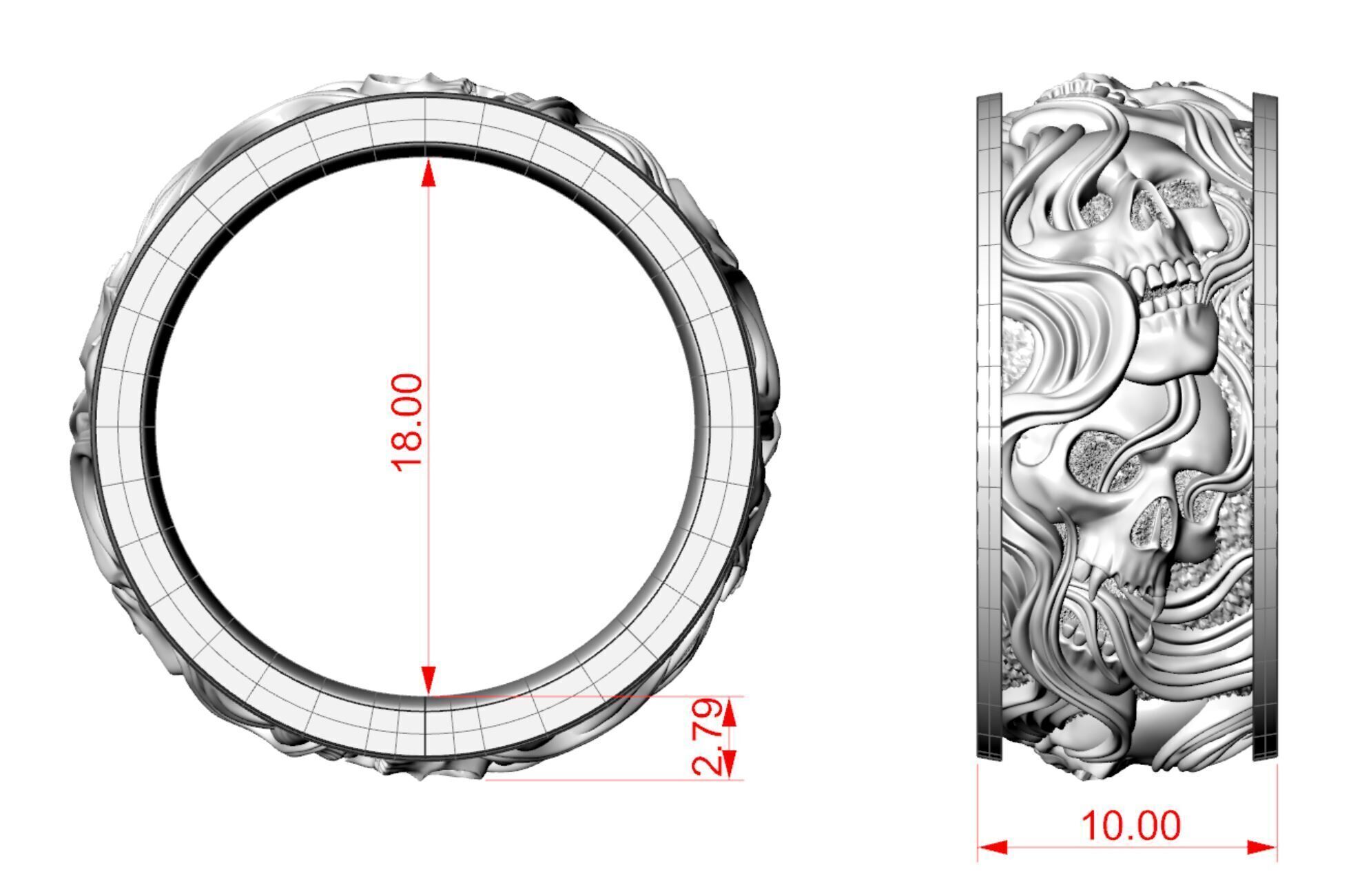 Skull ring and smoke in a circle V2 3D print model_15