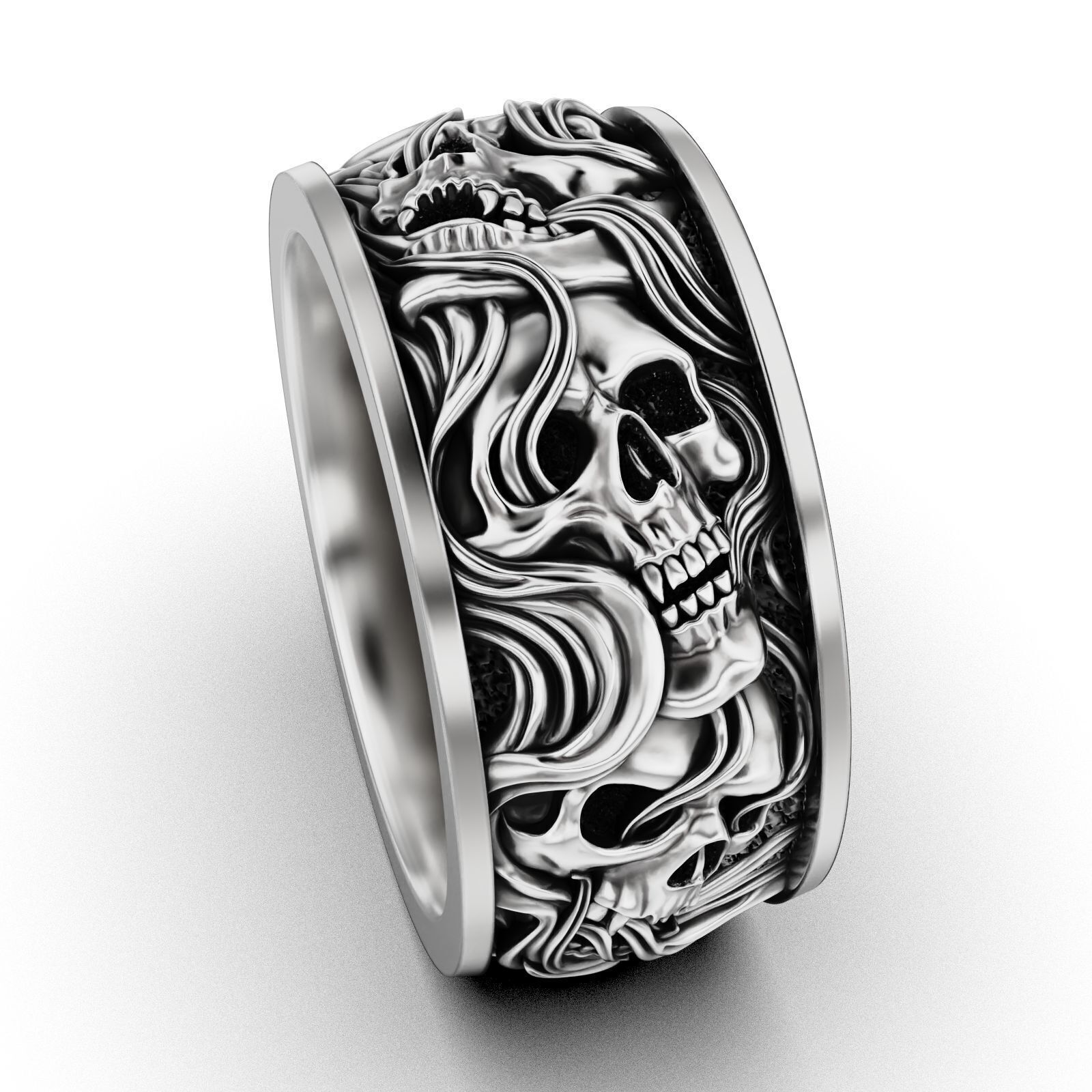 Skull ring and smoke in a circle V2 3D print model_2
