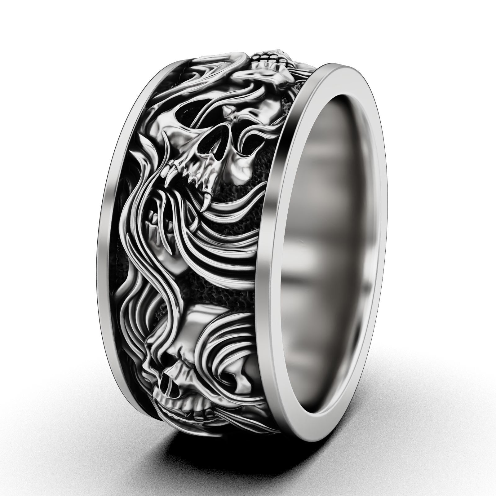 Skull ring and smoke in a circle V2 3D print model_7