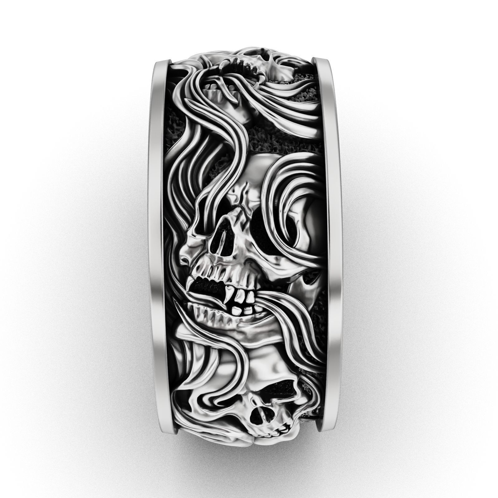 Skull ring and smoke in a circle V2 3D print model_4