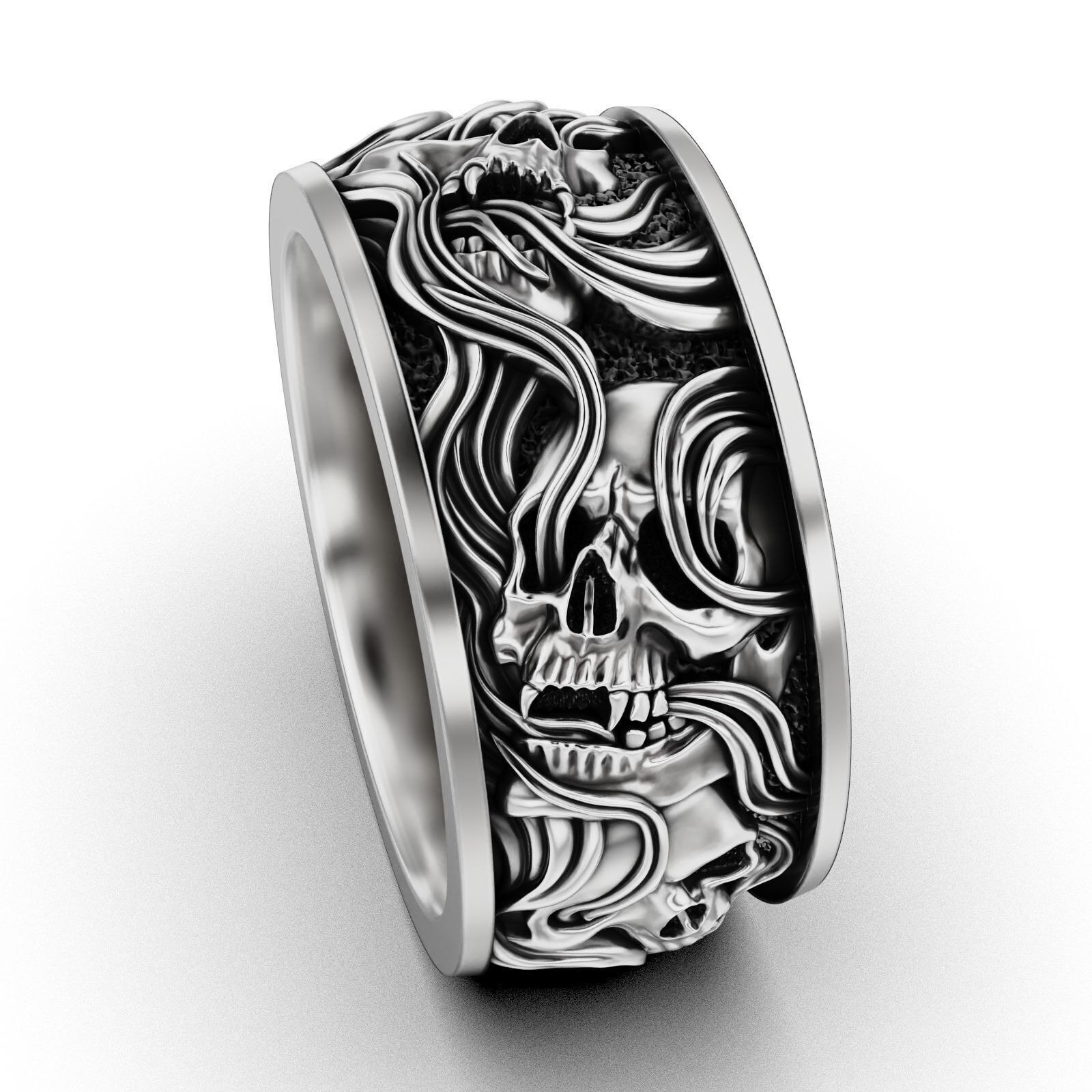 Skull ring and smoke in a circle V2 3D print model_1