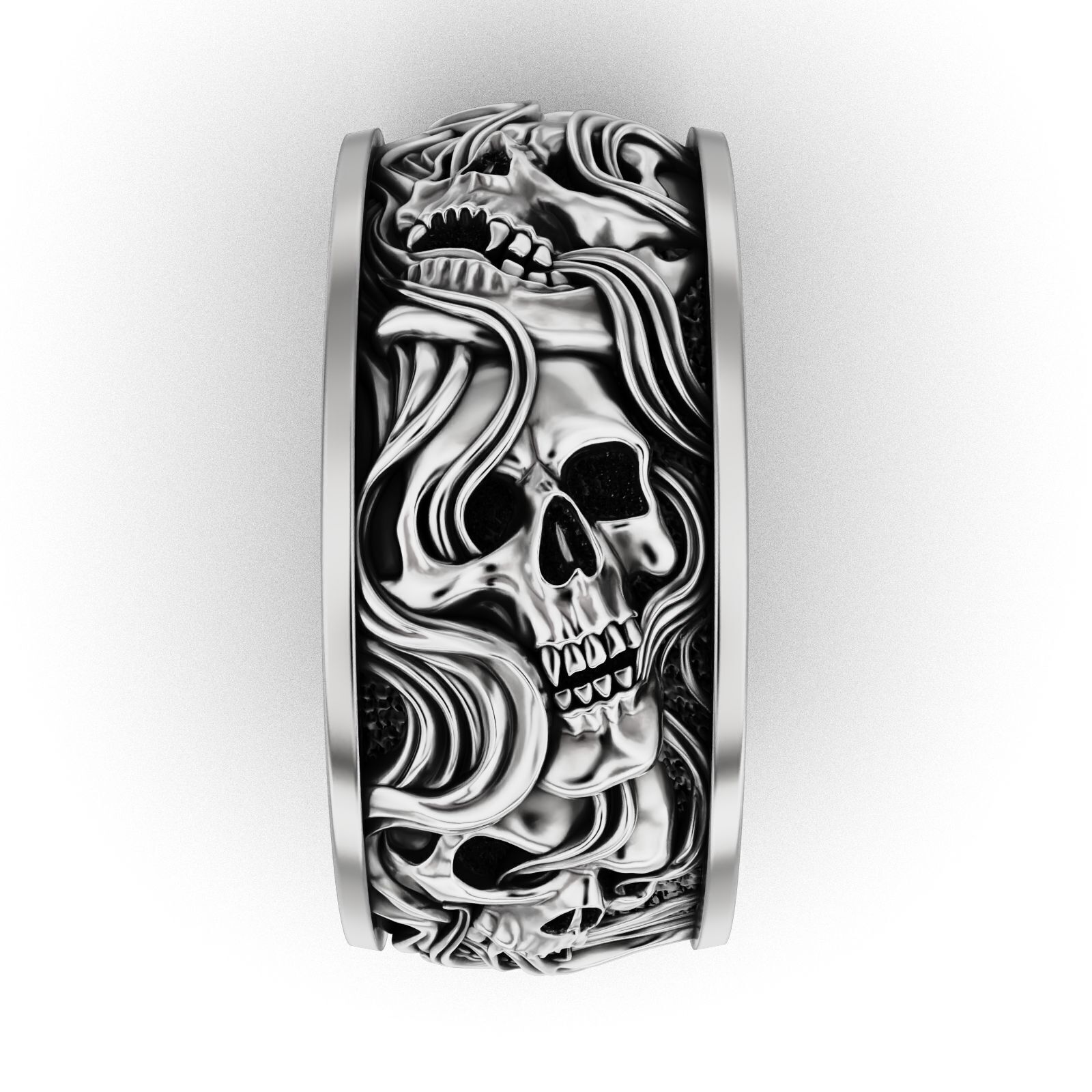 Skull ring and smoke in a circle V2 3D print model_5