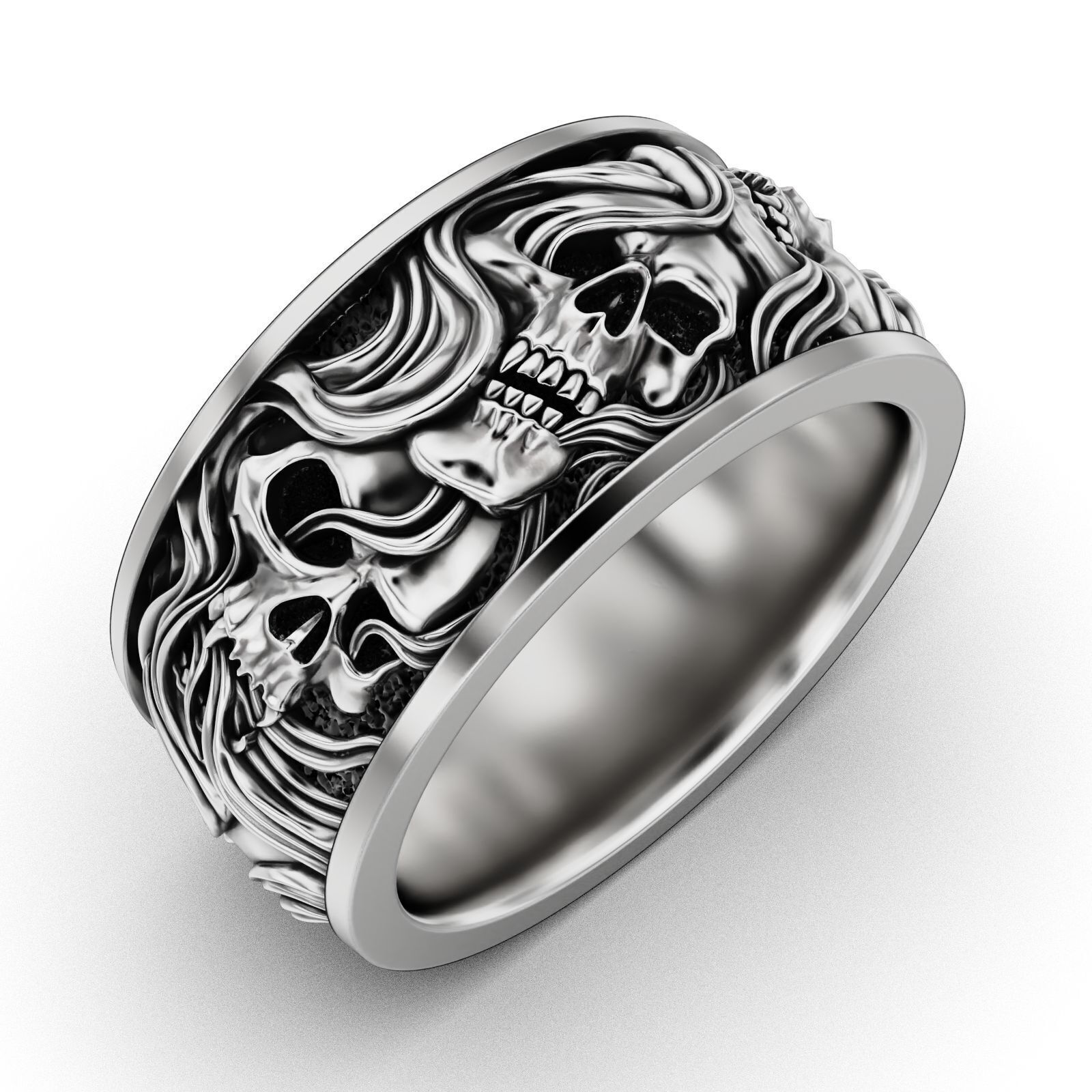 Skull ring and smoke in a circle V2 3D print model_8