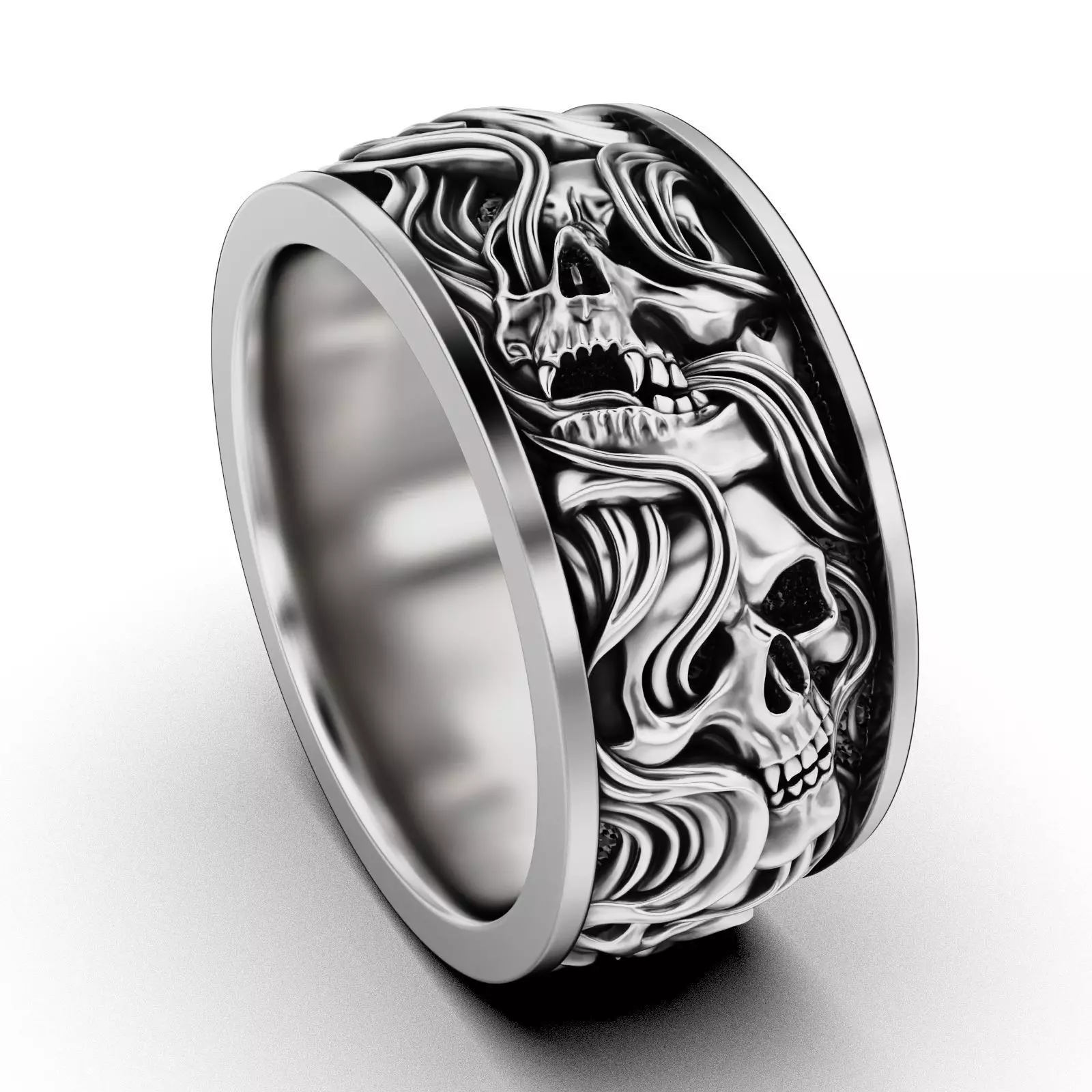 Skull ring and smoke in a circle V2 3D print model_0