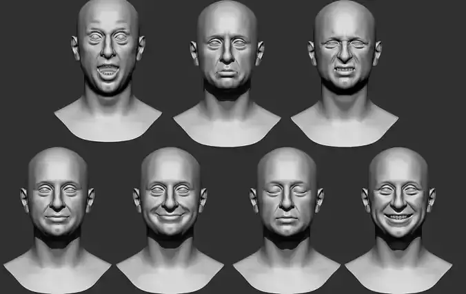 Male Base mesh head  multi expressions 3d stl model 3D print model