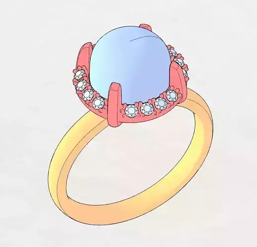 Ring Cabochon and Halo 3D print model